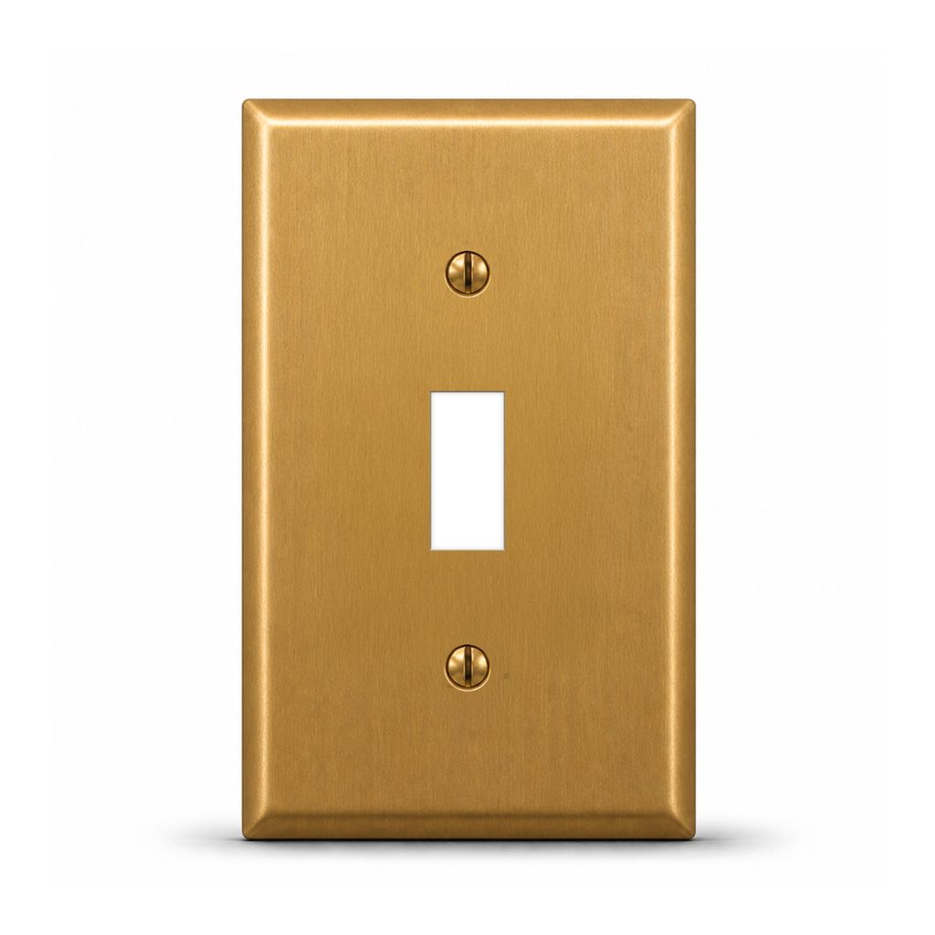 1-Gang, Oversize Size, 1 Toggle Opening, Satin Brass Finish, Solid Brass Metal Wall Plate Outlet Cover - Made in USA