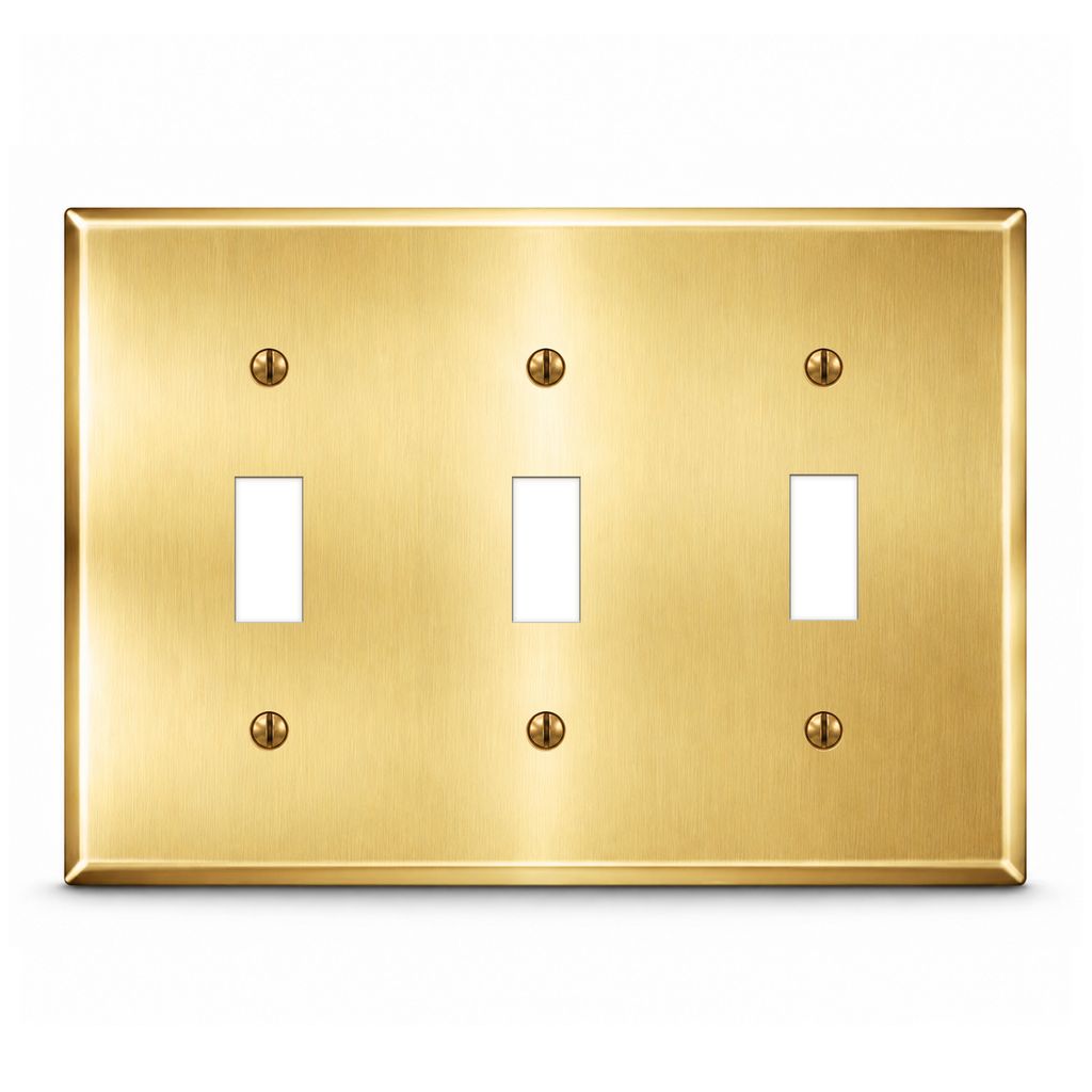 3-Gang, Oversize Size, 3 Toggle Openings, Satin Brass Finish, Solid Brass Metal Wall Plate Outlet Cover - Made in USA