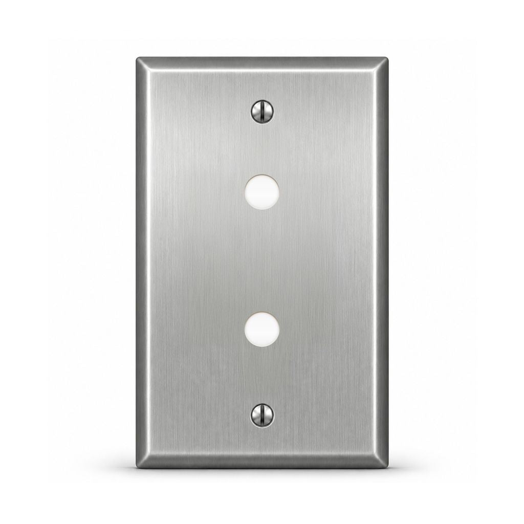 1-Gang, Standard Size, (2) 3/8 Inch ID Hole Openings on 1-1/2 Inch Centers, Metallic Finish, Metal Wall Plate Outlet Cover - Made in USA