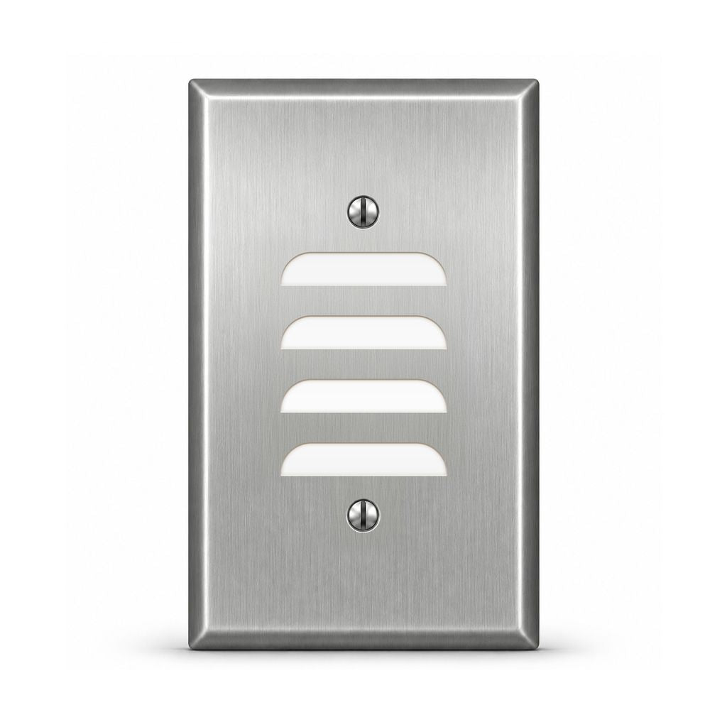 1-Gang, Standard Size, Louver Opening Vertical Position, Metallic Finish, Metal Wall Plate Outlet Cover - Made in USA
