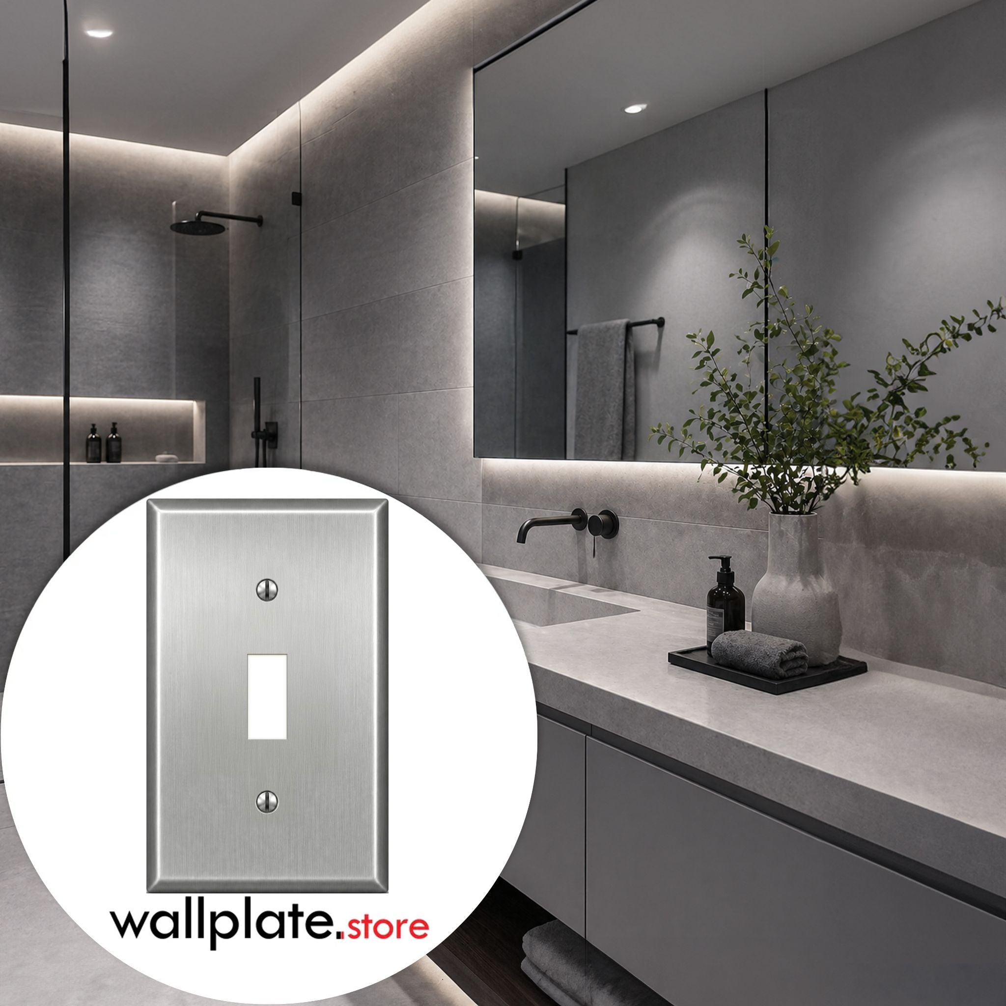 1-Gang, Deep Size, Toggle Opening, Metallic Finish, Metal Wall Plate Outlet Cover - Made in USA
