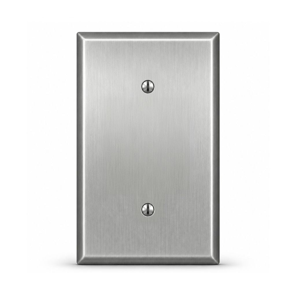 1-Gang, Deep Size, Blank Opening, Metallic Finish, Metal Wall Plate Outlet Cover - Made in USA