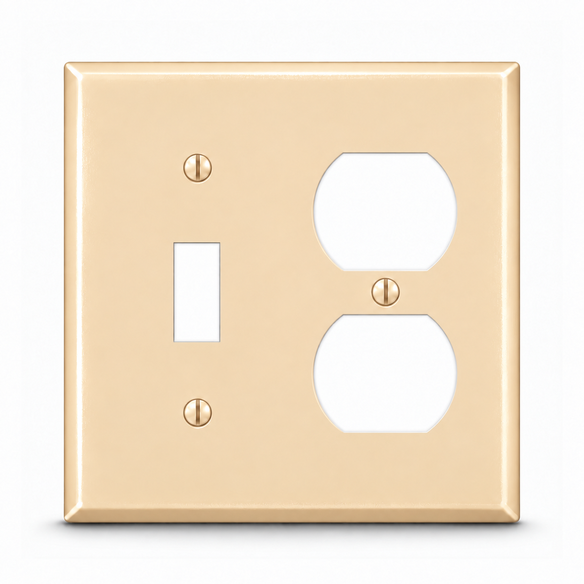 2-Gang, Standard Size, 1 Toggle and 1 Duplex Opening, Almond Semi-Gloss Finish, Metal Wall Plate Outlet Cover - Made in USA