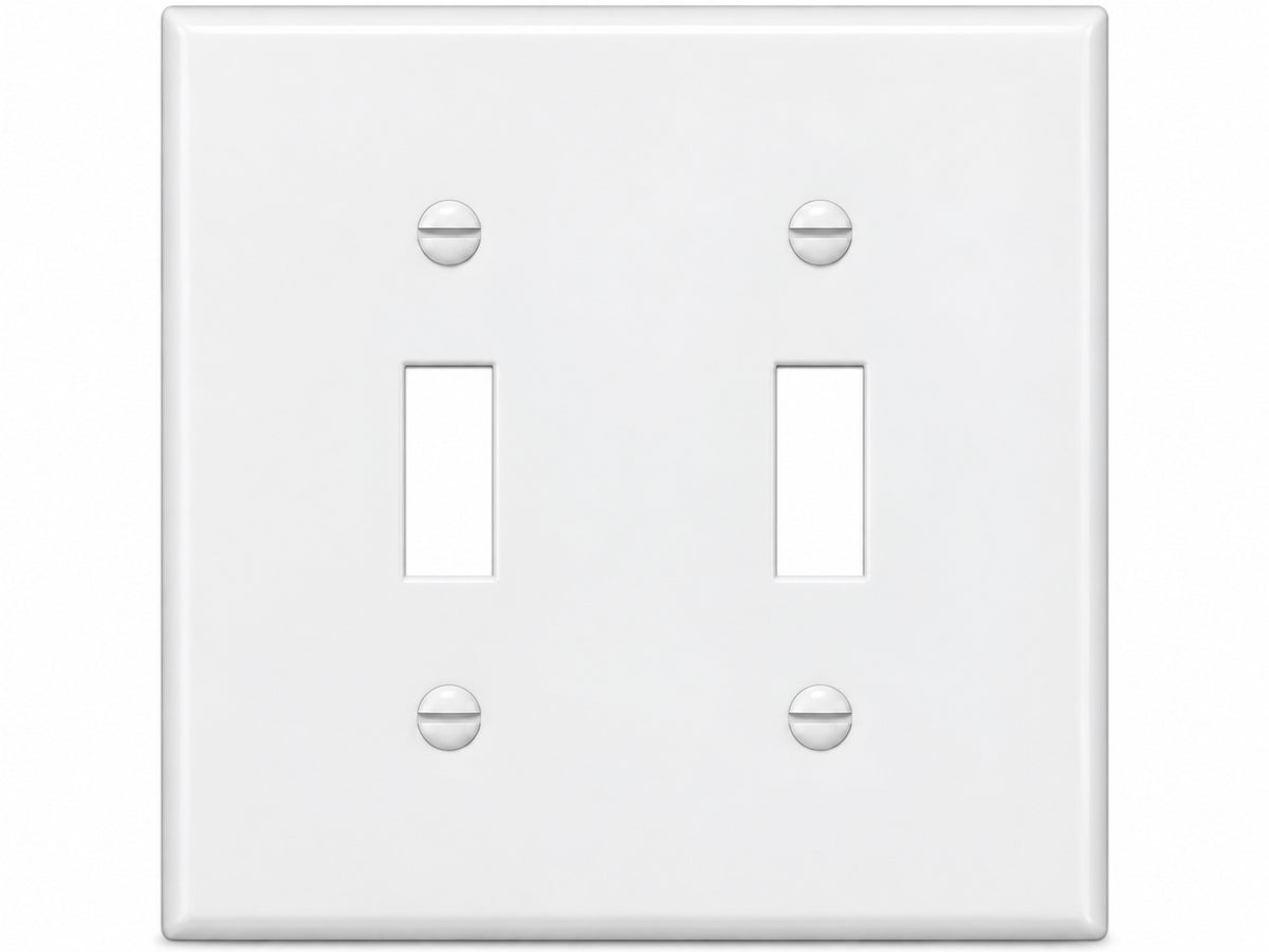2-Gang, Standard Size, 2 Toggle Switch Openings, White Finish, Thermoplastic Wall Plate Outlet Cover