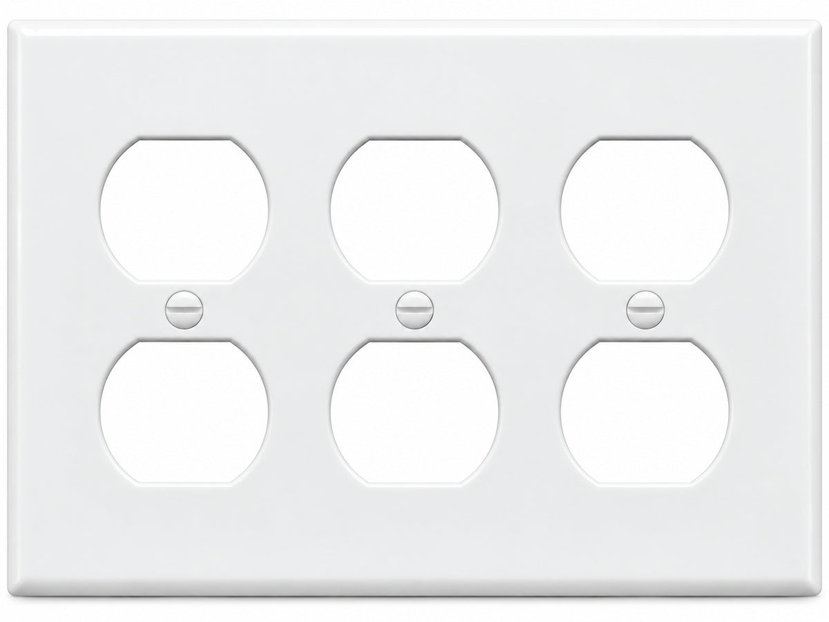 3-Gang, Standard Size, 3 Duplex Receptacle Openings, White Finish, Thermoplastic Wall Plate Outlet Cover