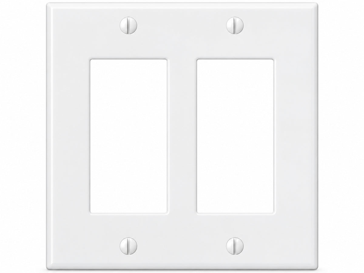 2-Gang, Standard Size, 2 Block Duplex / GFI Receptacle Openings, White Finish, Thermoplastic Wall Plate Outlet Cover