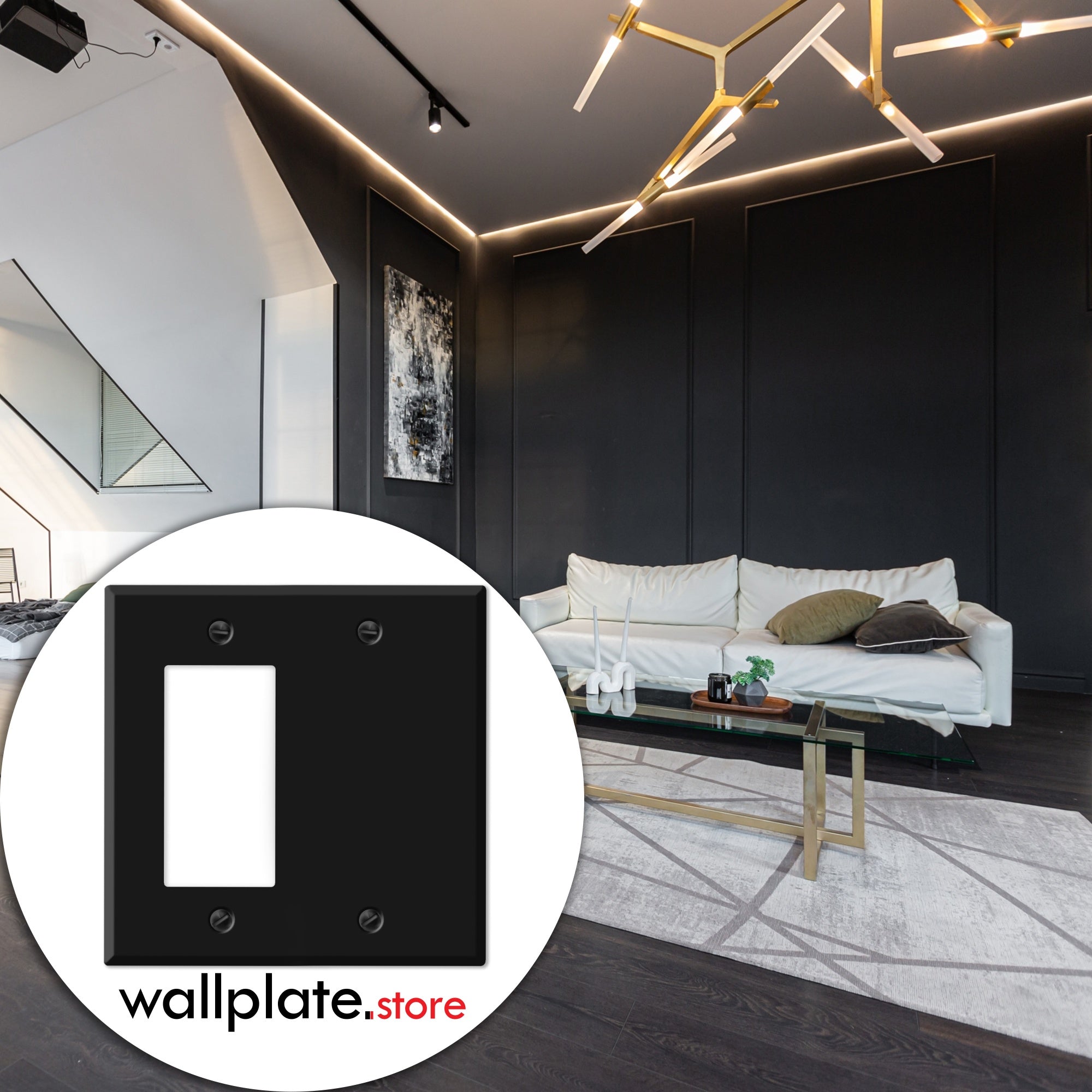 2-Gang Black Metal Wall Plate with 1 Decora (Rocker/GFCI) + 1 Blank – Standard Size – Made in USA