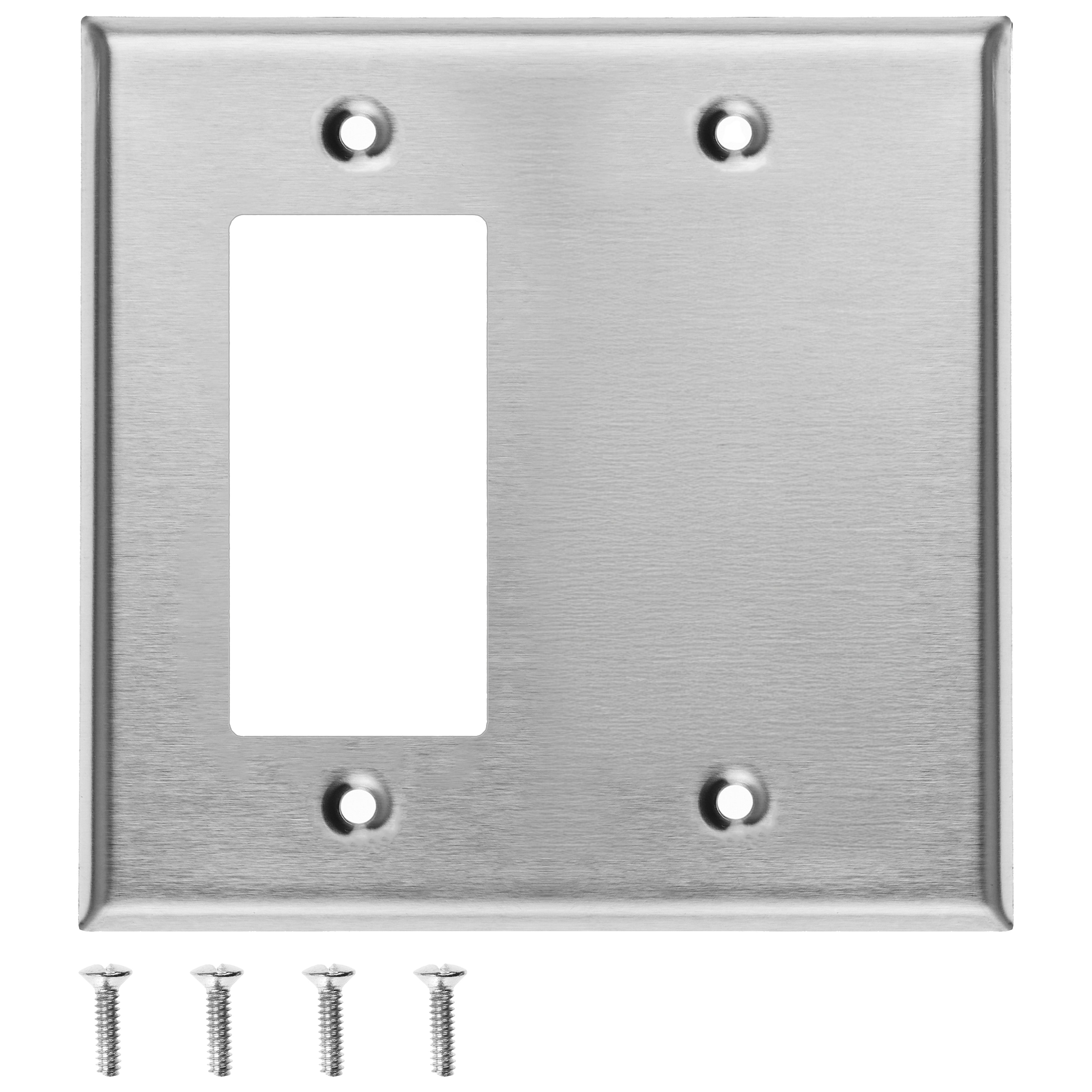 2 Gang Stainless Steel Combination Rocker Switch and Blank Wall plate