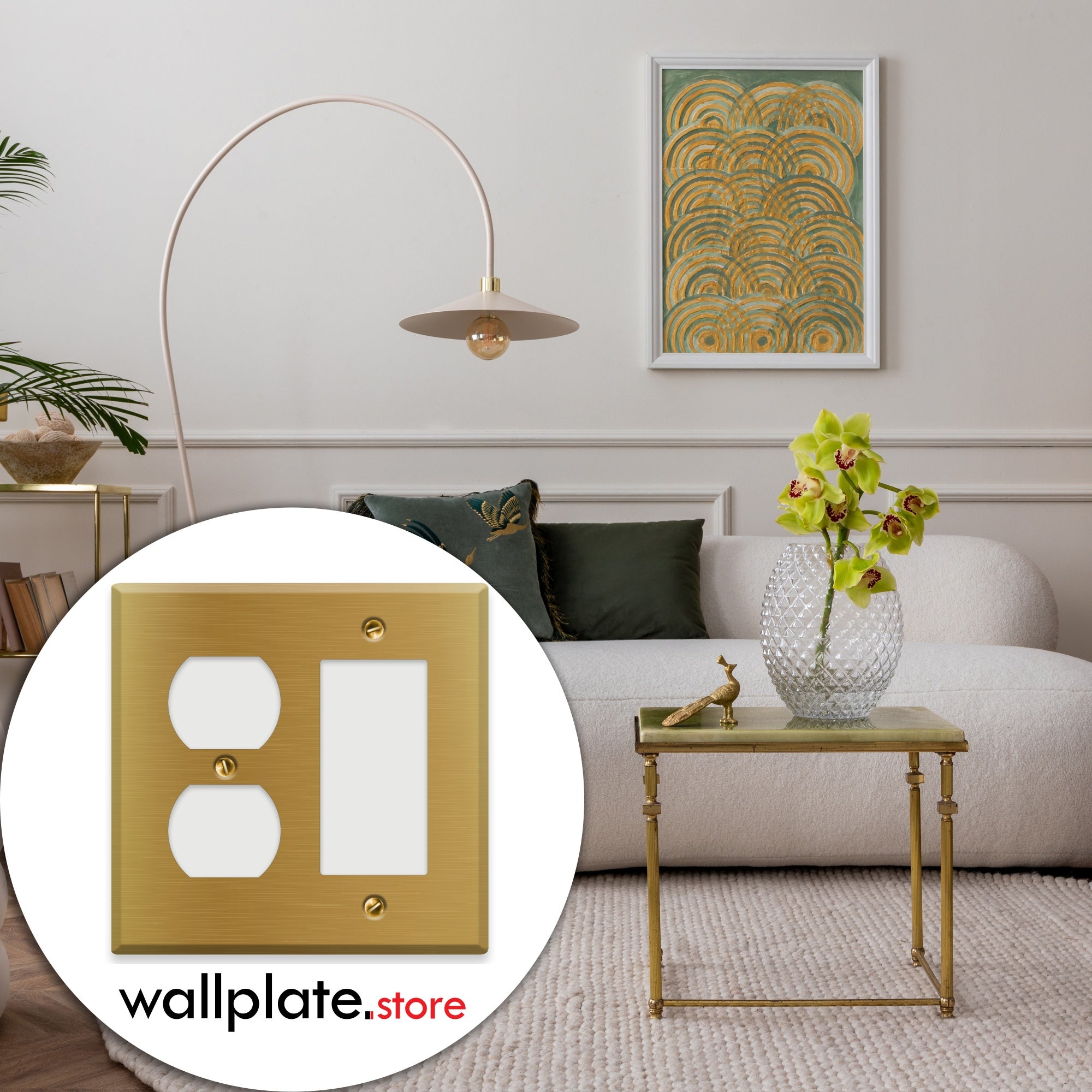 2-Gang Satin Brass Duplex Receptacle / Rocker Switch Cover