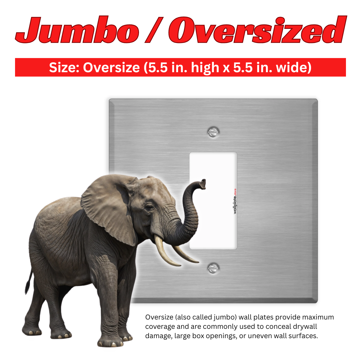 2‑Gang Jumbo Oversized Decora‑Style Wall Plate – Centered GFCI/Rocker Opening – Stainless Steel (Made in USA)