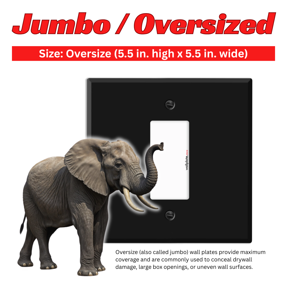 2‑Gang Oversized Decora‑Style Wall Plate – 5.5" x 5.5" With Centered GFCI Opening – Black Metal (Made in USA)