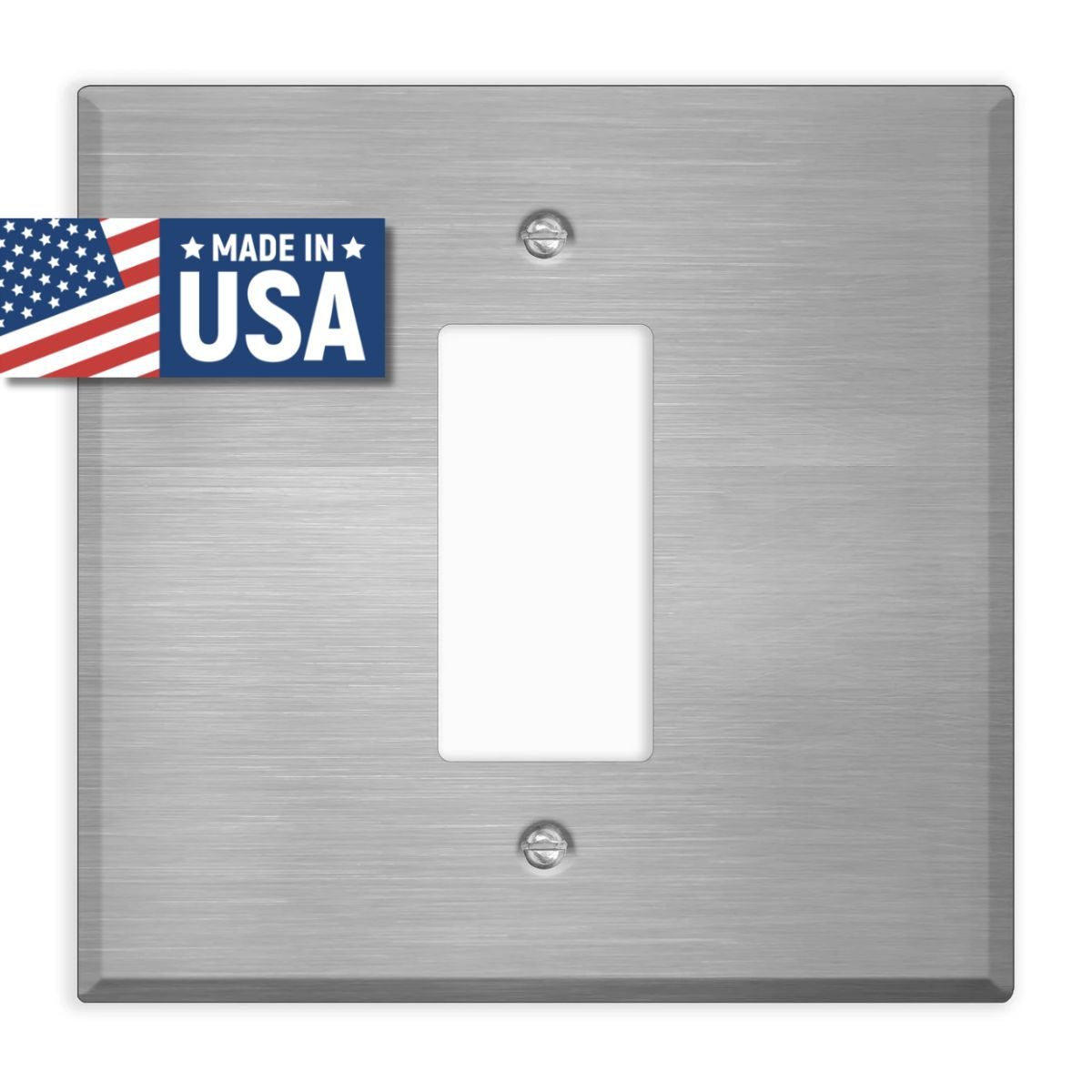 2‑Gang Jumbo Oversized Decora‑Style Wall Plate – Centered GFCI/Rocker Opening – Stainless Steel (Made in USA)