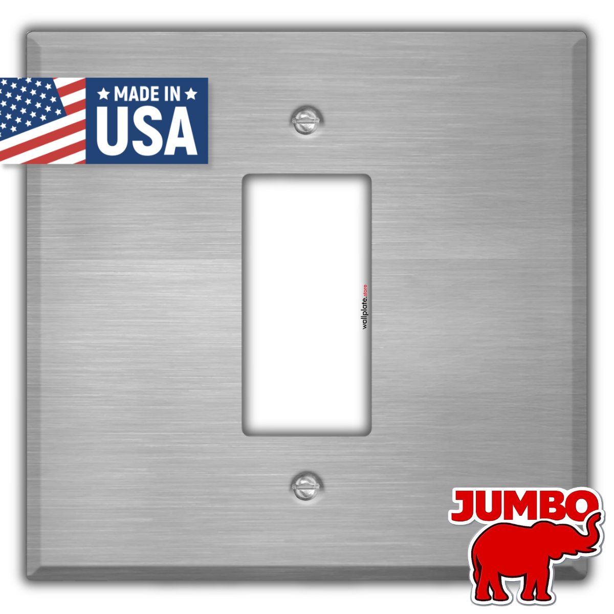 2‑Gang Jumbo Oversized Decora‑Style Wall Plate – Centered GFCI/Rocker Opening – Stainless Steel (Made in USA)