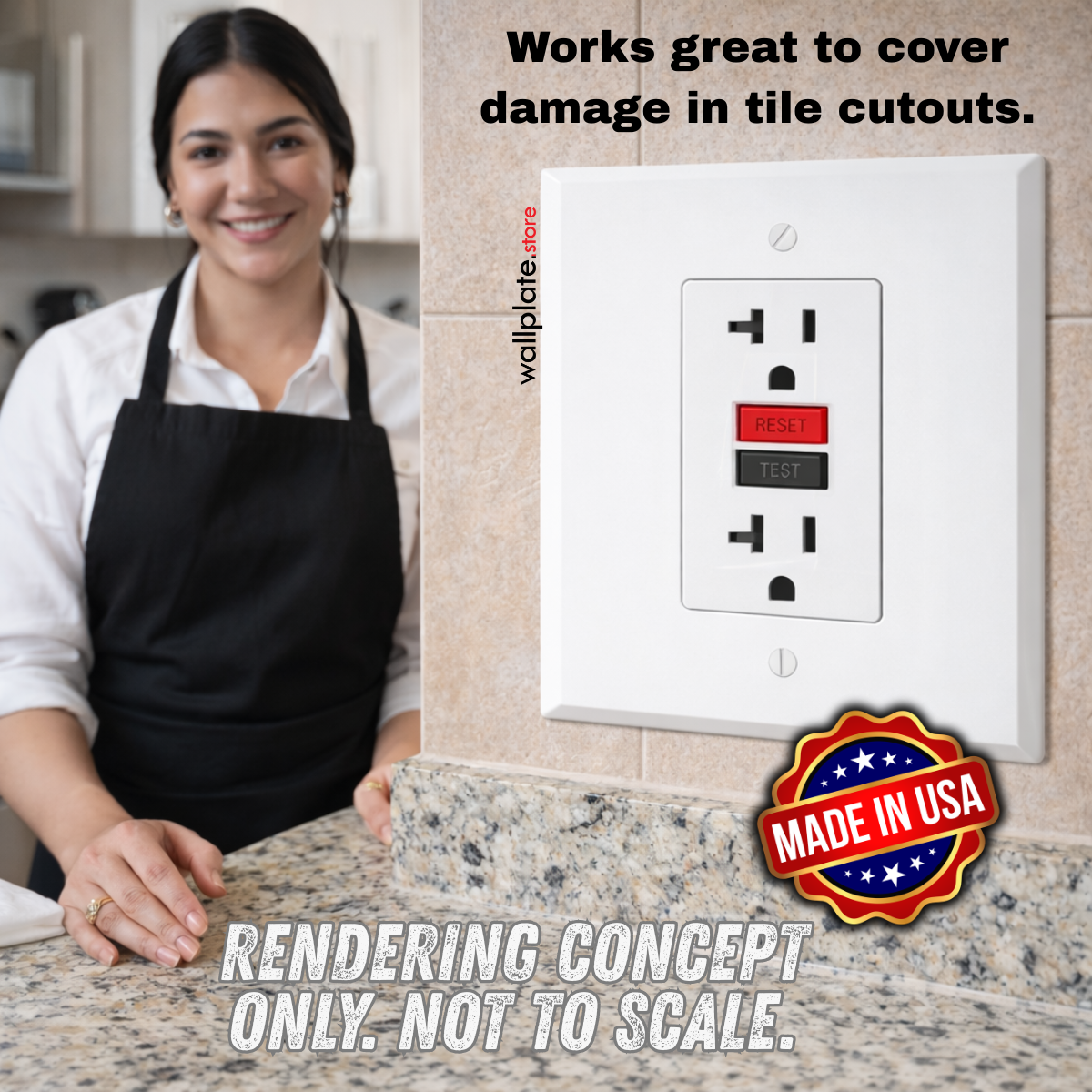 2‑Gang Oversized Decora®‑Style Wall Plate – Centered GFCI Rocker Opening – White Metal (Made in USA)