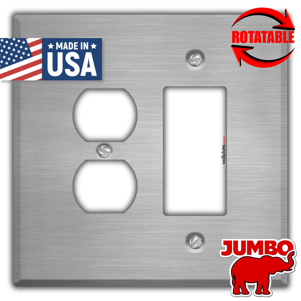 2 Gang Oversized Jumbo Stainless-Steel Duplex / Rocker Switch Plate - Made in USA