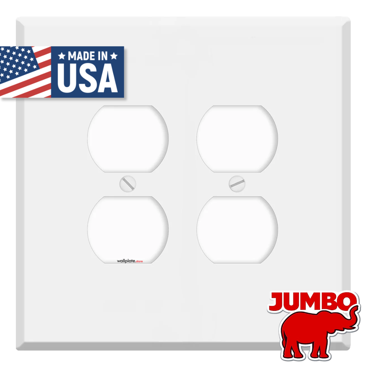 2 Gang Oversized Jumbo White Metal Duplex Receptacle Electric Outlet Cover - Made in USA