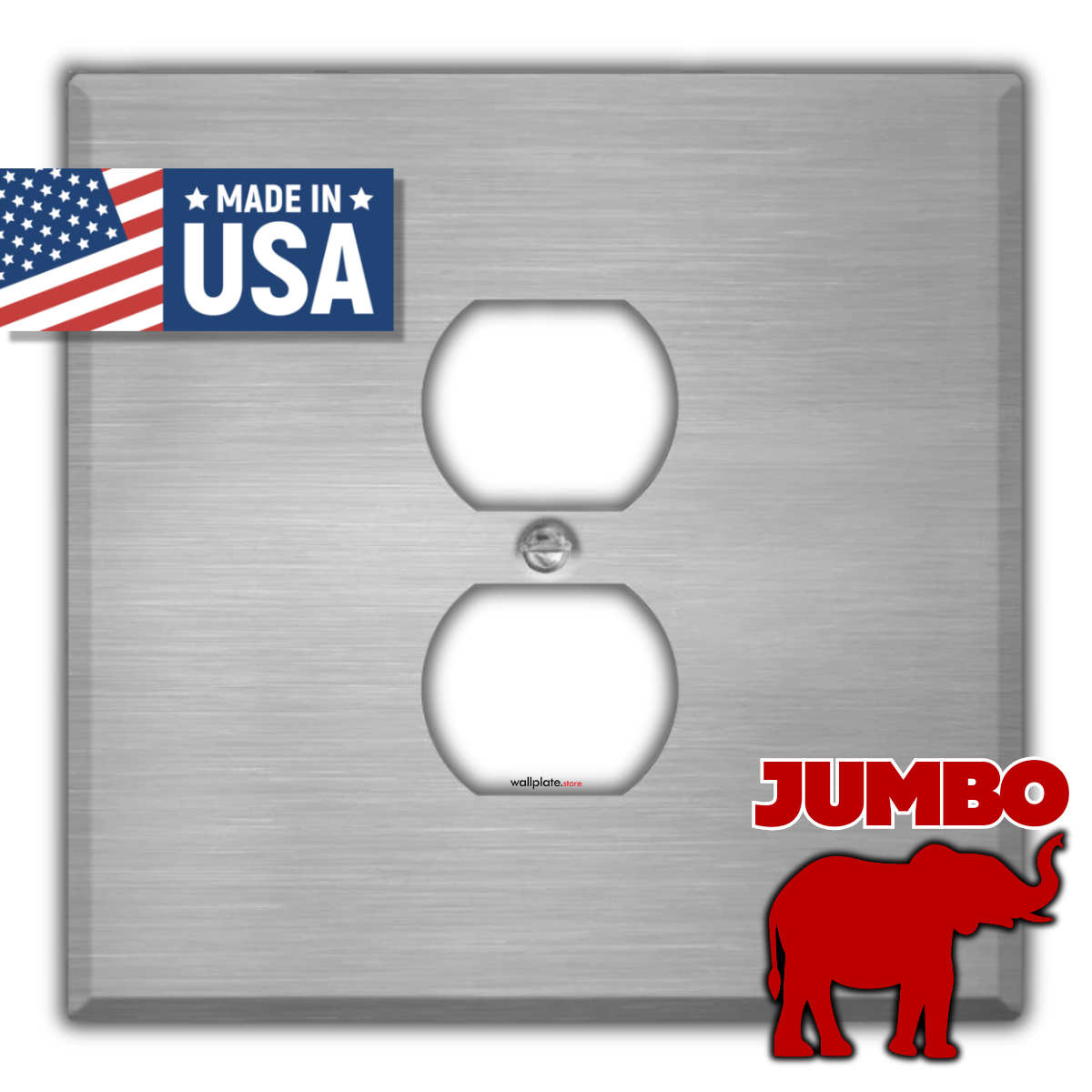 2 Gang Stainless Steel Jumbo with 1 Centered Duplex Receptacle Wallplate