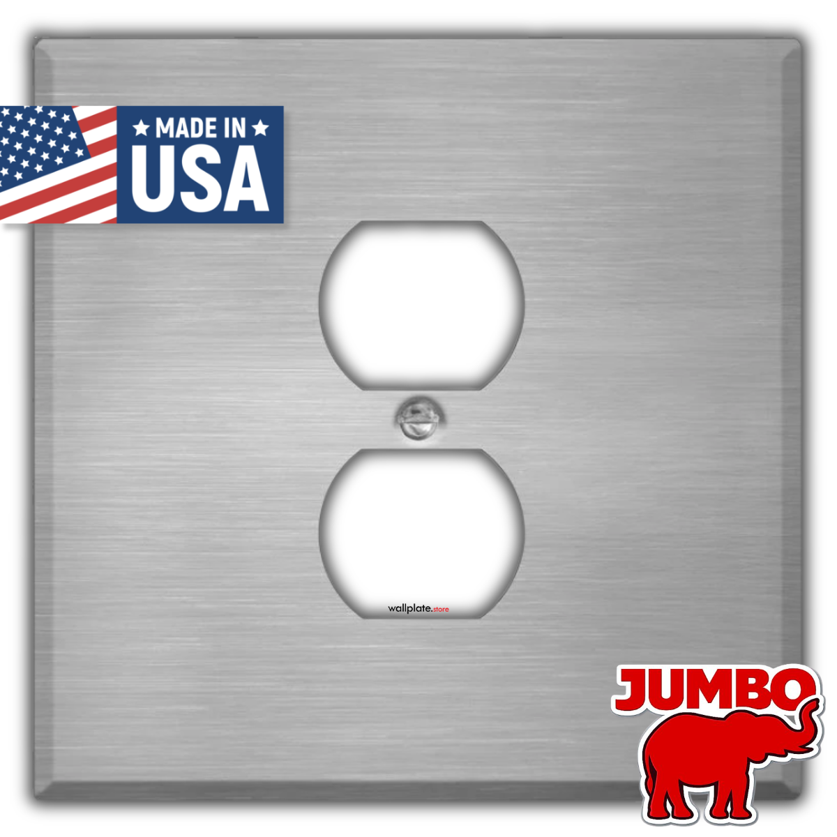 2 Gang Stainless Steel Jumbo with 1 Centered Duplex Receptacle Wallplate