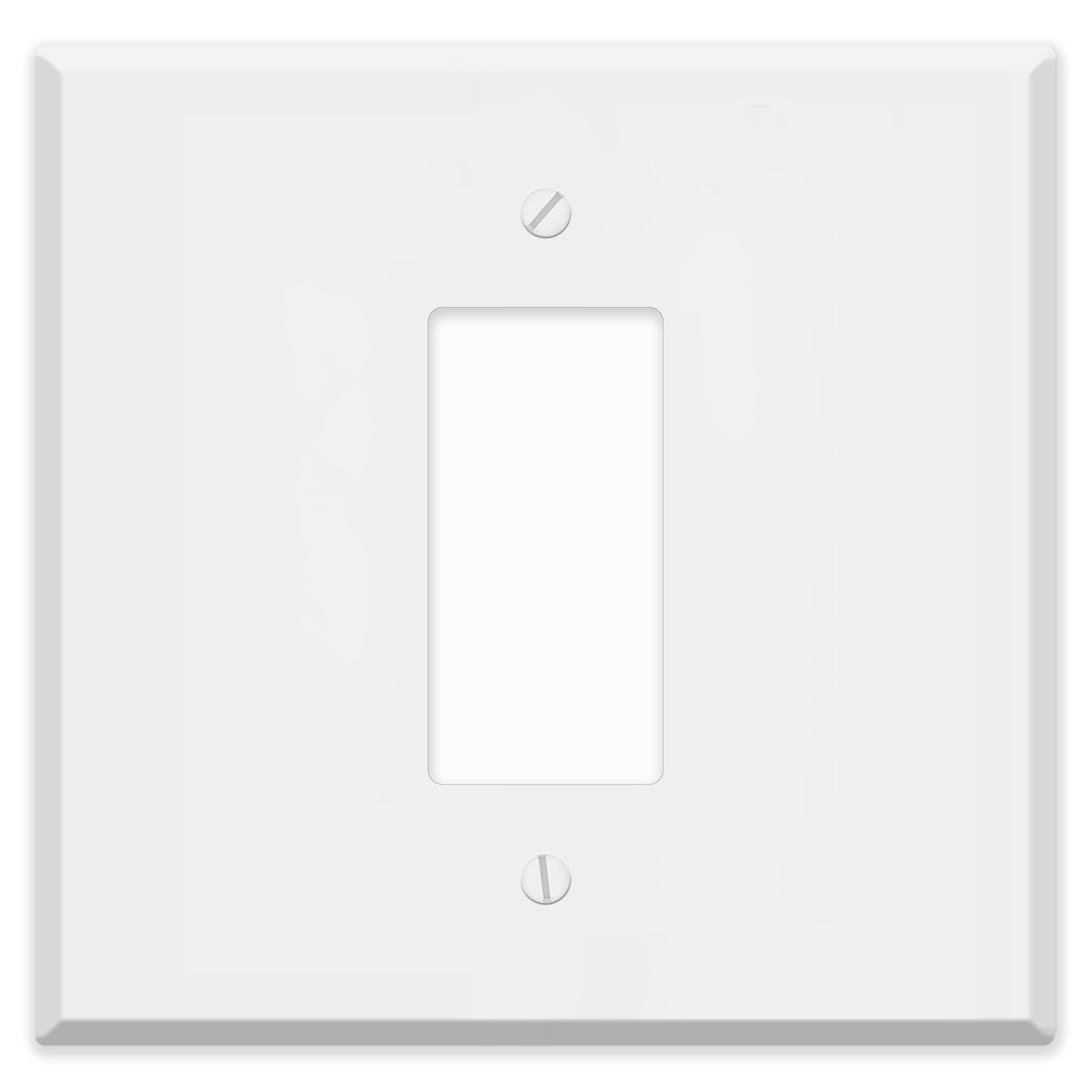 2‑Gang Oversized Decora®‑Style Wall Plate – Centered GFCI Rocker Opening – White Metal (Made in USA)