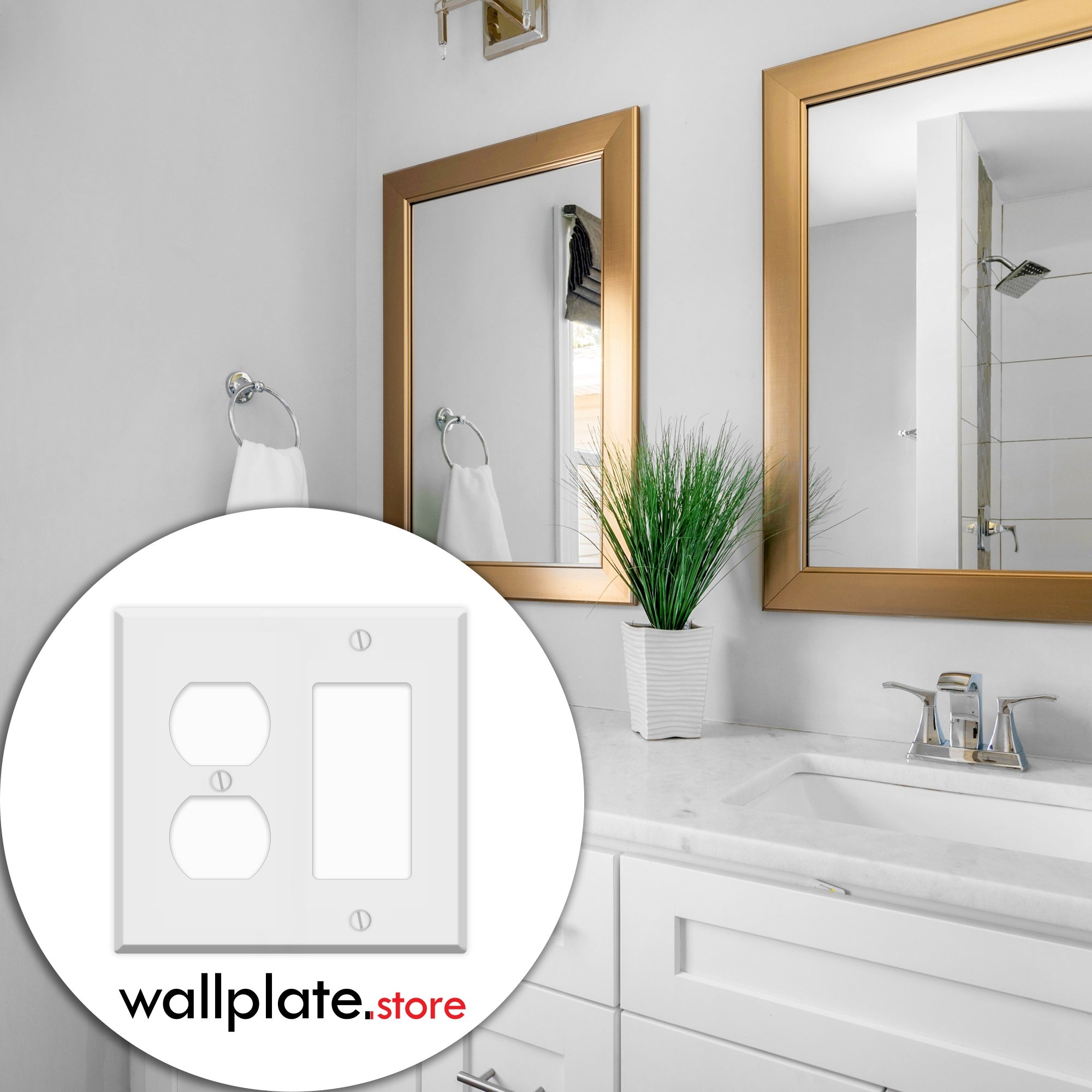 2 Gang White Metal Wallplate, Duplex Receptacle and Rocker Switch