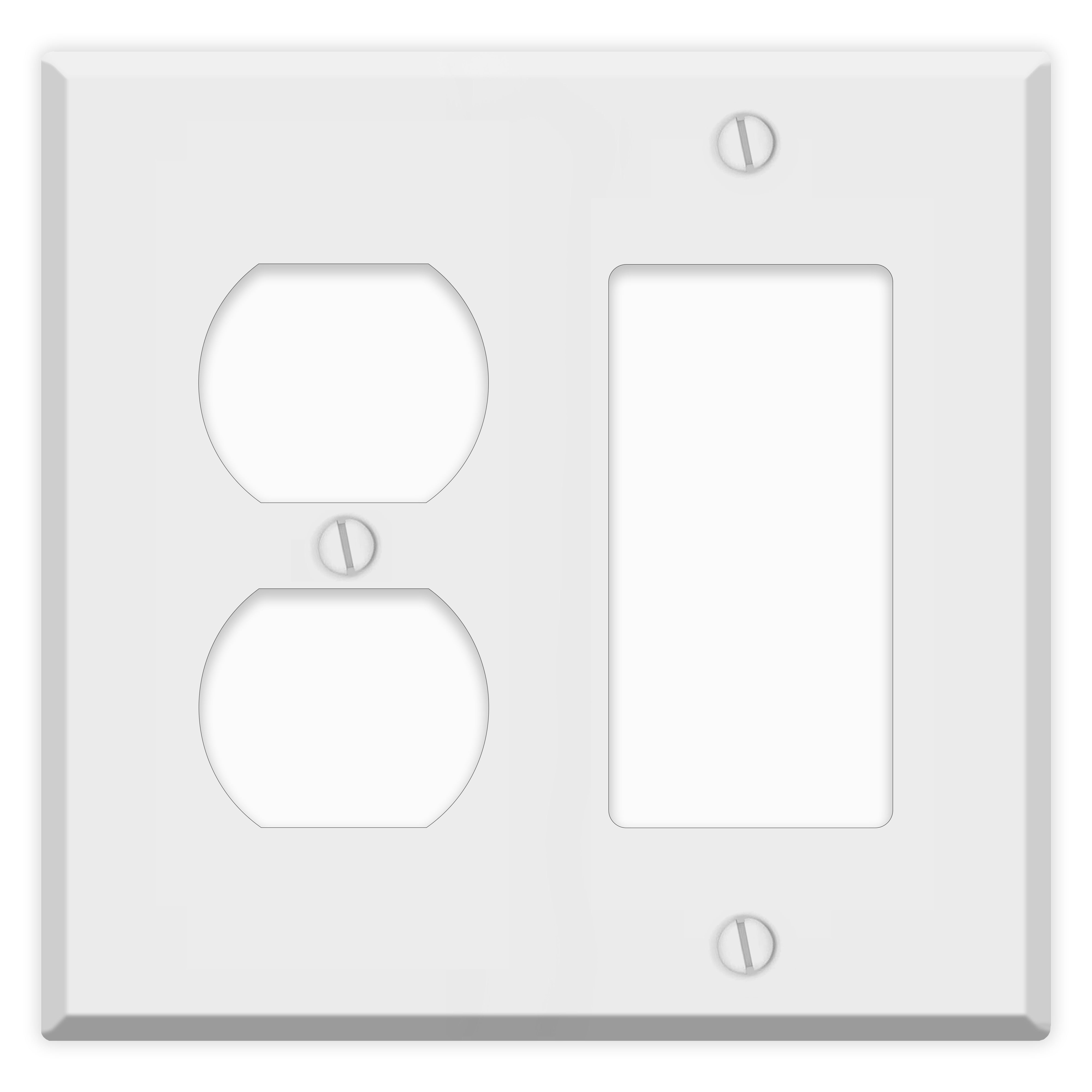 2 Gang White Metal Wallplate, Duplex Receptacle and Rocker Switch