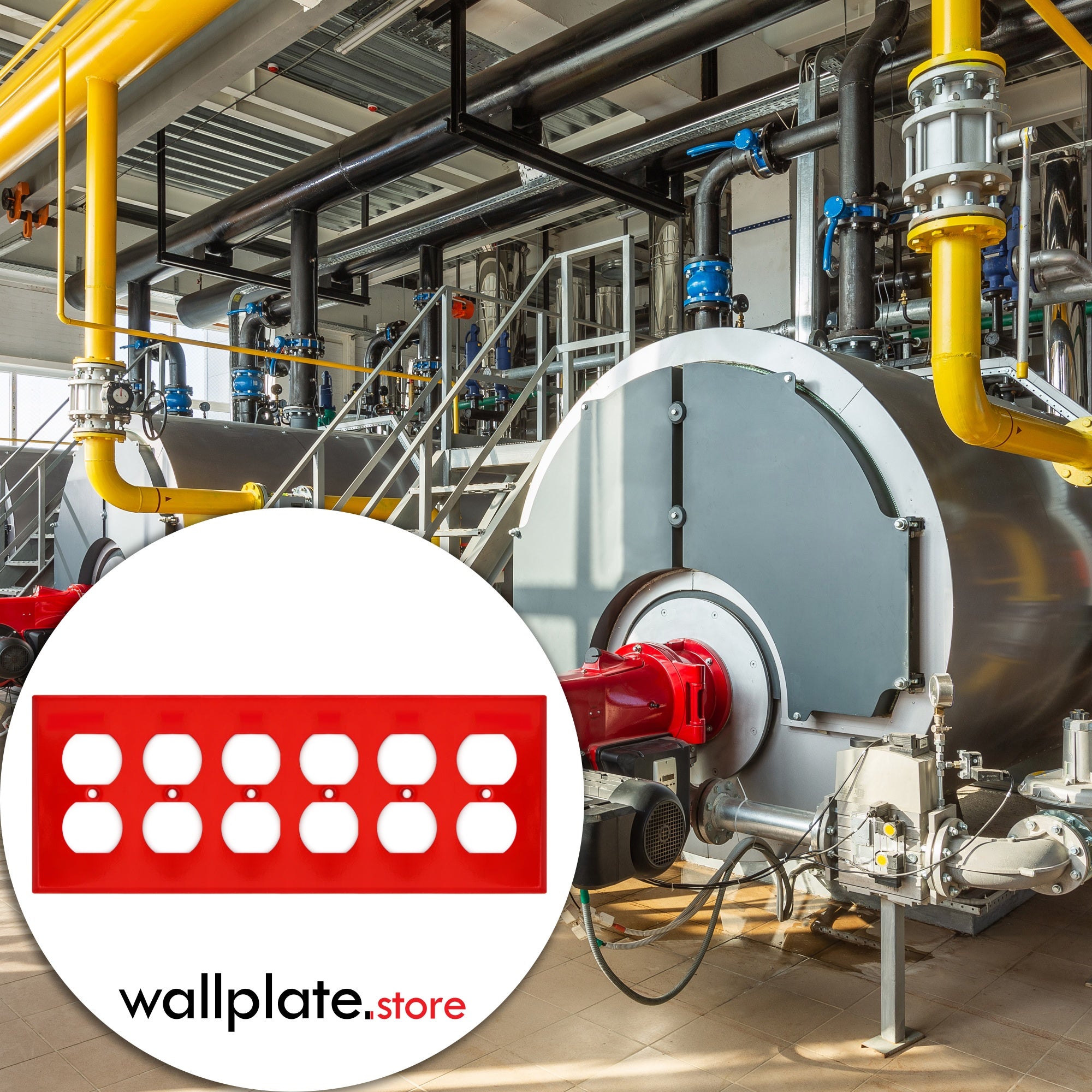 Red 6-Gang Duplex Receptacle Metal Wall Plate — Made in USA