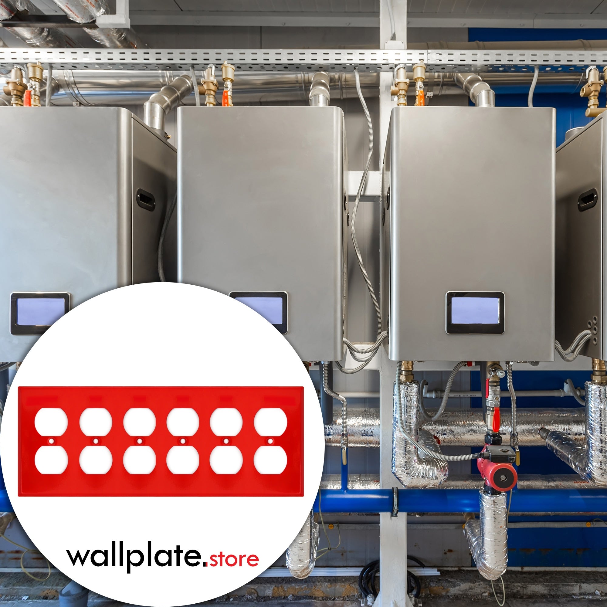 Red 6-Gang Duplex Receptacle Metal Wall Plate — Made in USA