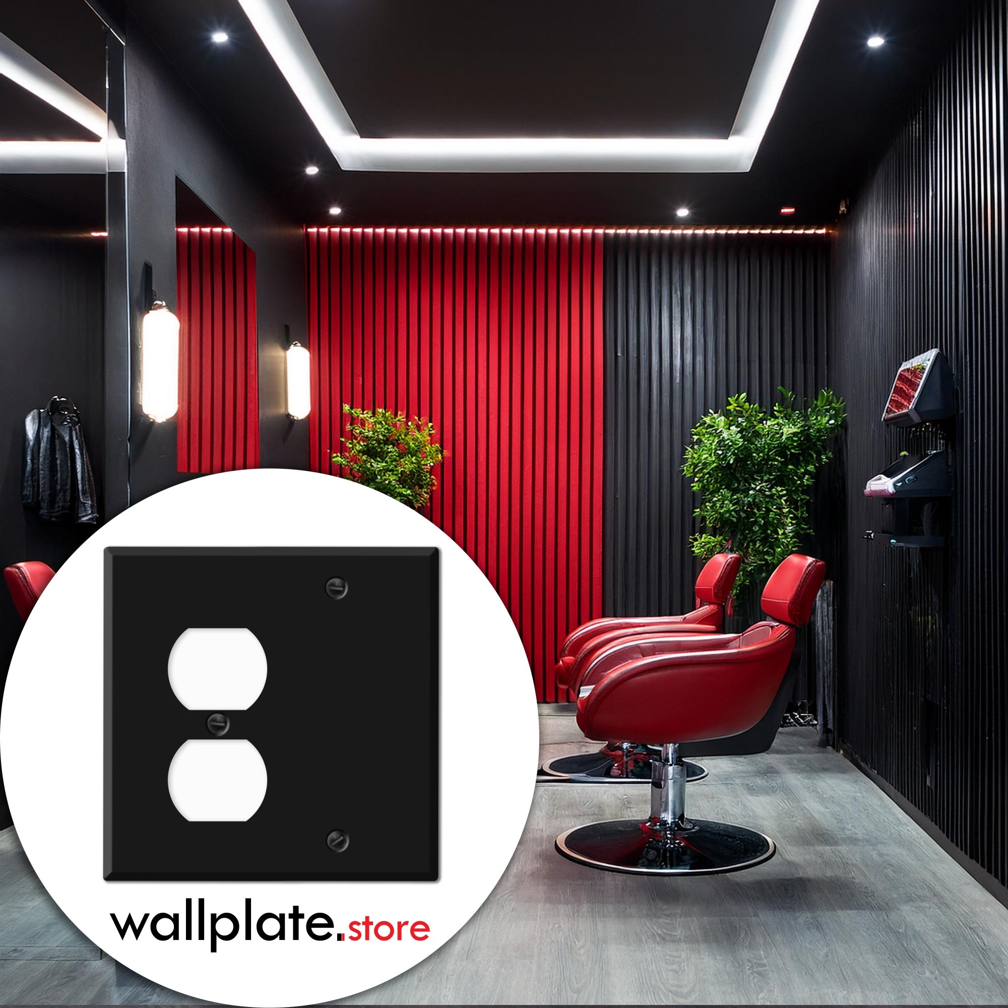 2 Gang with duplex and blank, standard size, Black painted metal wallplate