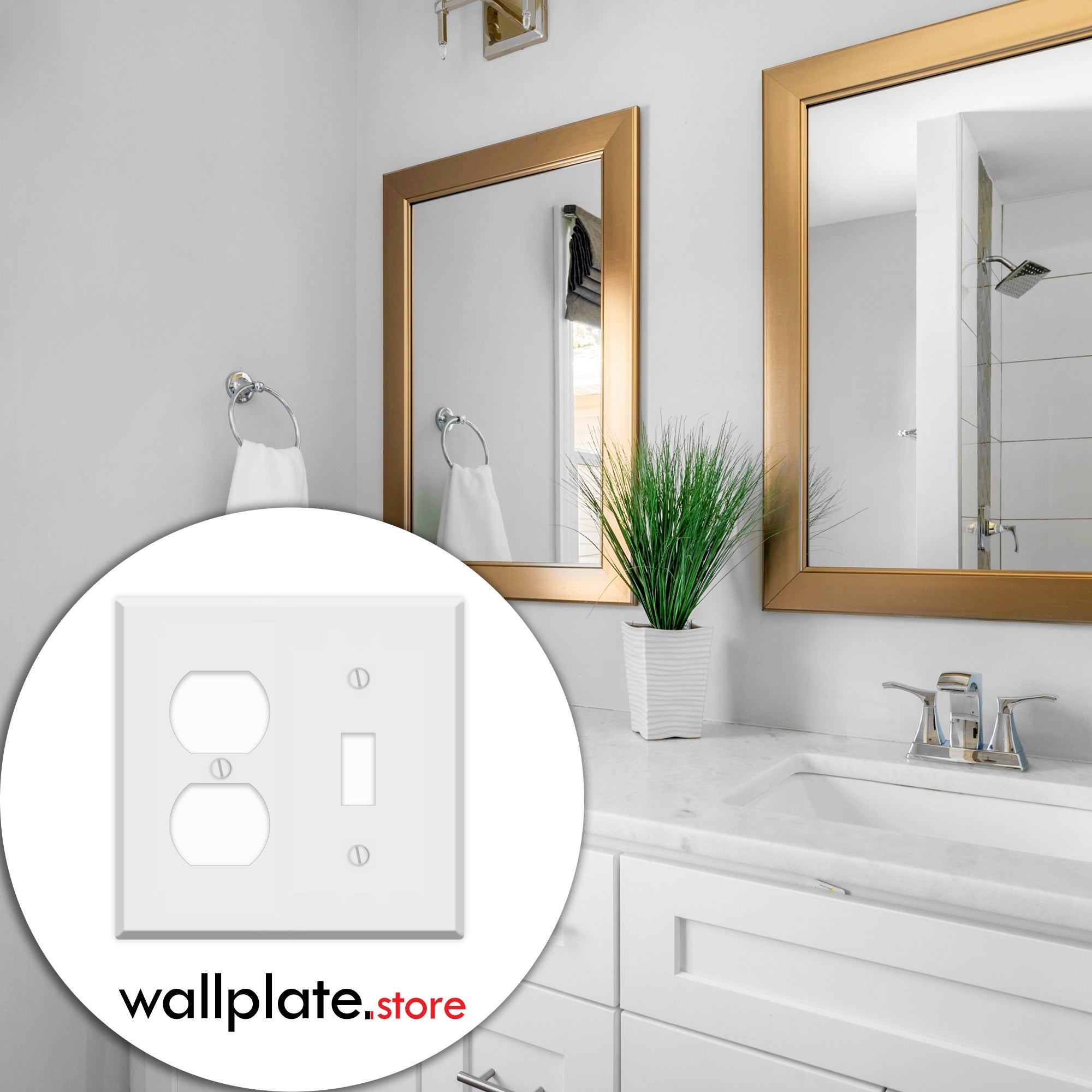2-Gang White Metal Wallplate With (1) Toggle Switch and (1) Duplex Openings, Standard Size | Made in USA