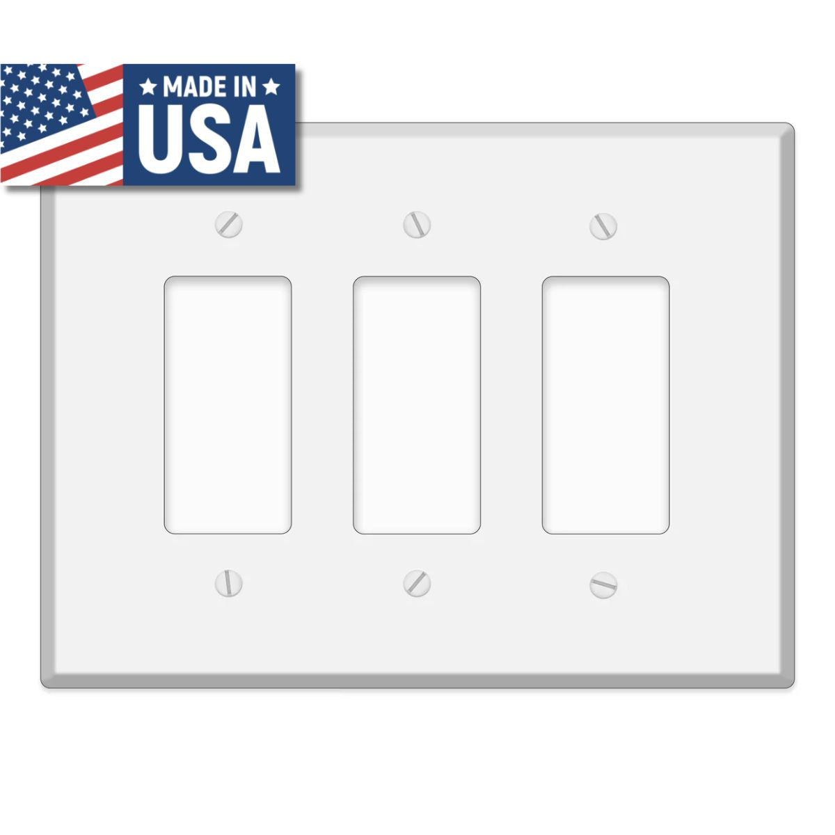 3-Gang Jumbo Oversize Wall Plate Cover – Compatible with Decora® Devices – White Painted Metal – Made in USA