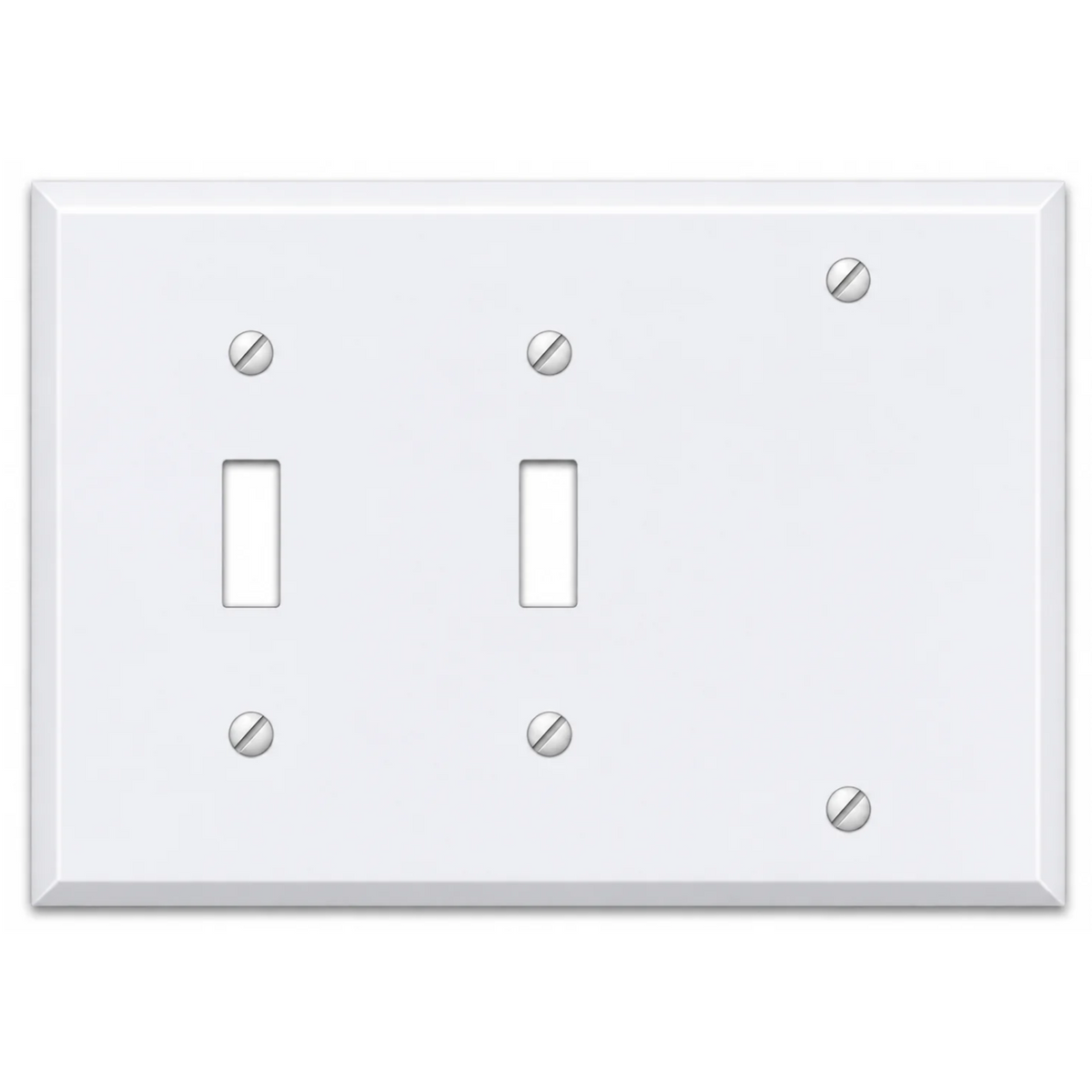 3-Gang Standard Metal Wall Plate – 2 Toggle Openings + 1 Blank – White Semi-Gloss