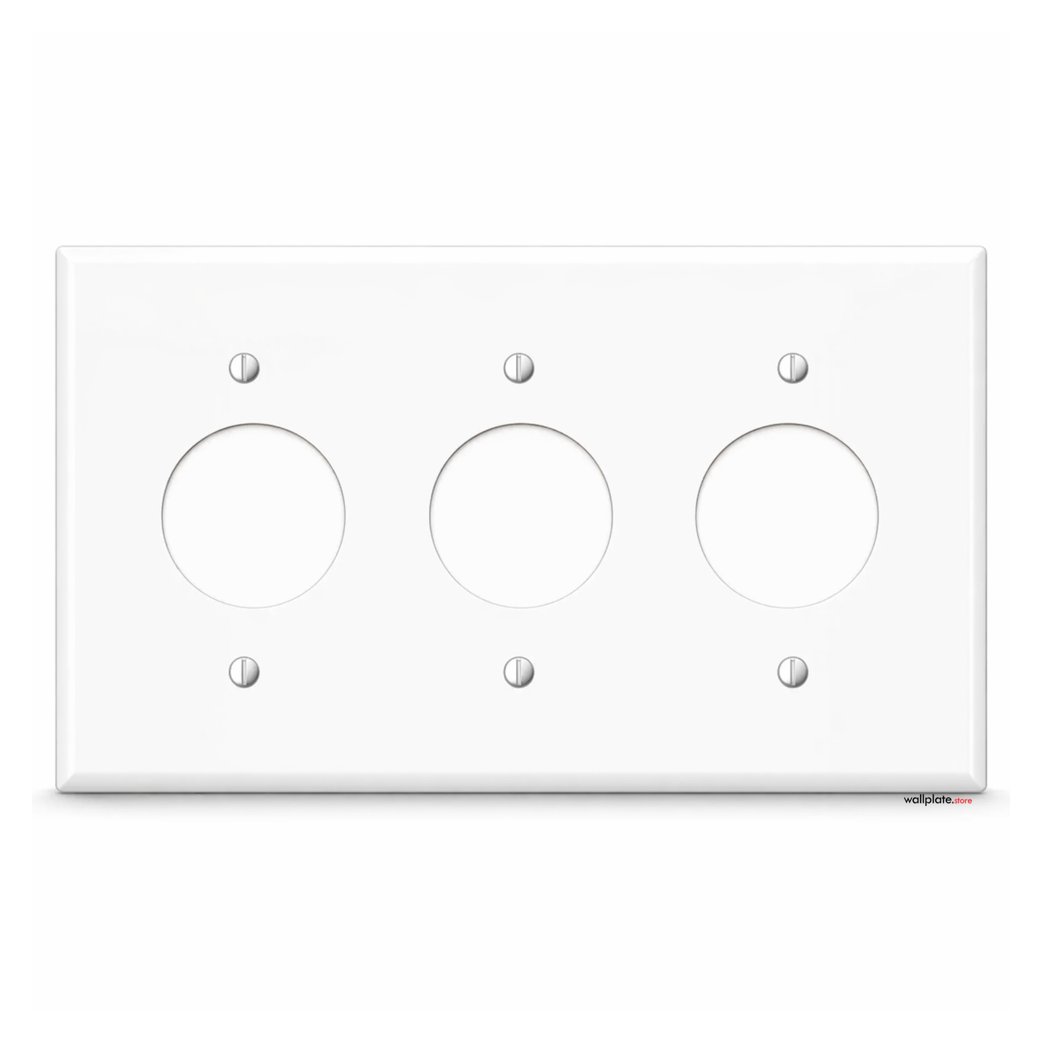 3-Gang, Standard Size, 3 Round Receptacle Opening, White Semi-Gloss Metal Wall Plate Cover - Made in USA