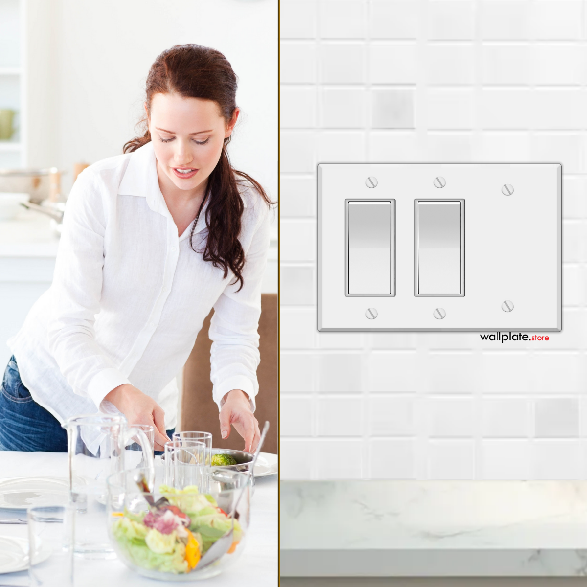 3-Gang White Painted Metal Combination Wall Plate – 2 Decora® Rocker Openings + 1 Blank (Standard Size, Made in USA)