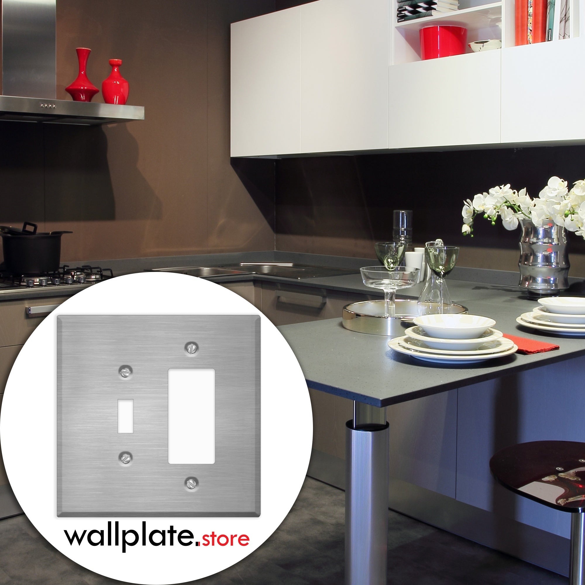 2-Gang Jumbo Oversize Stainless Steel Metal Wall Plate – 1 Decora® (Rocker/GFCI) + 1 Toggle Switch