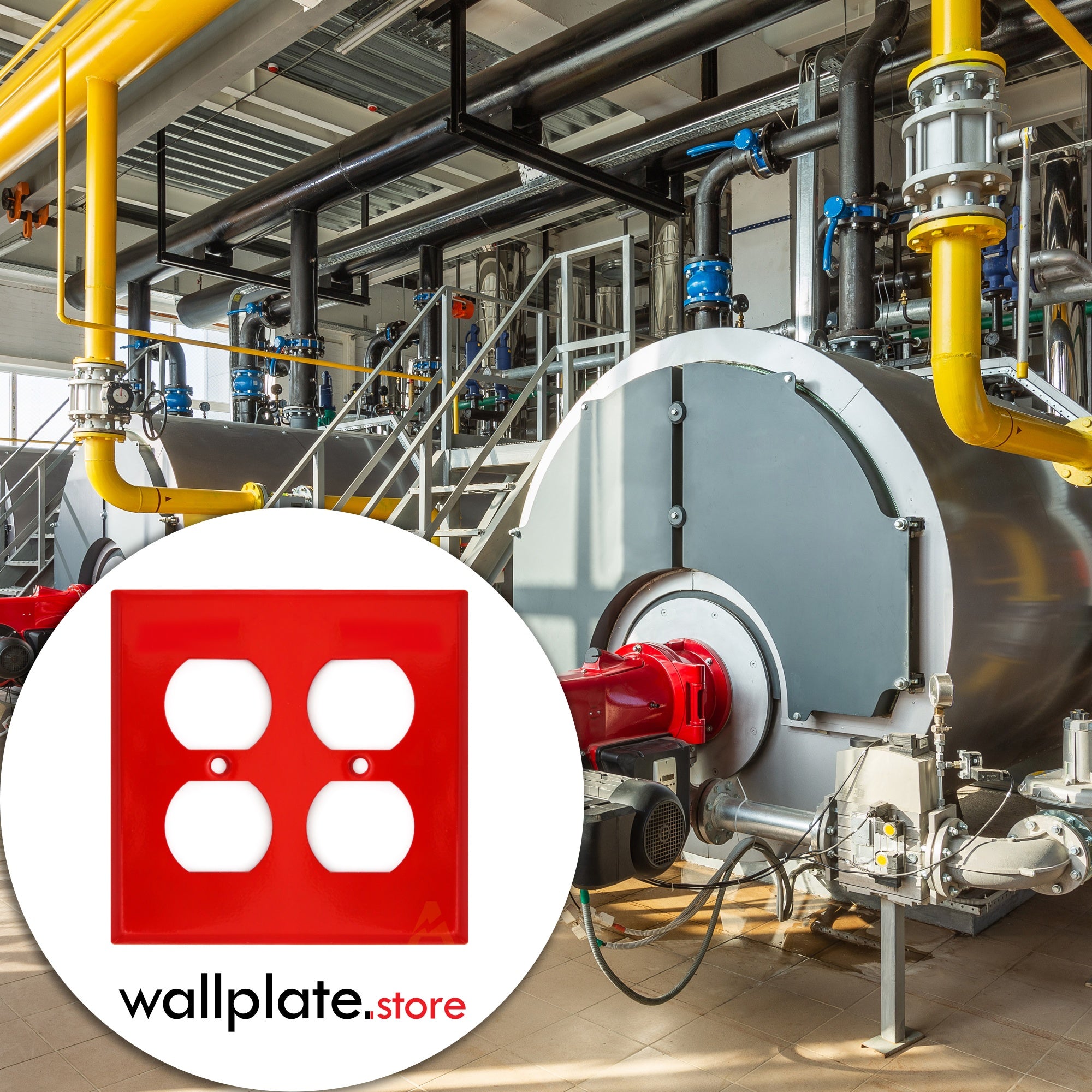 Red 2-Gang Duplex Receptacle Metal Wall Plate — Made in USA