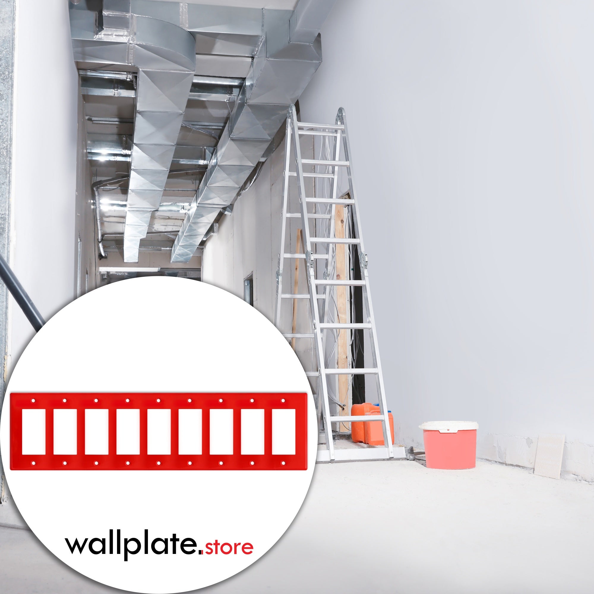 9 gang GFI, standard size, red painted metal wallplate