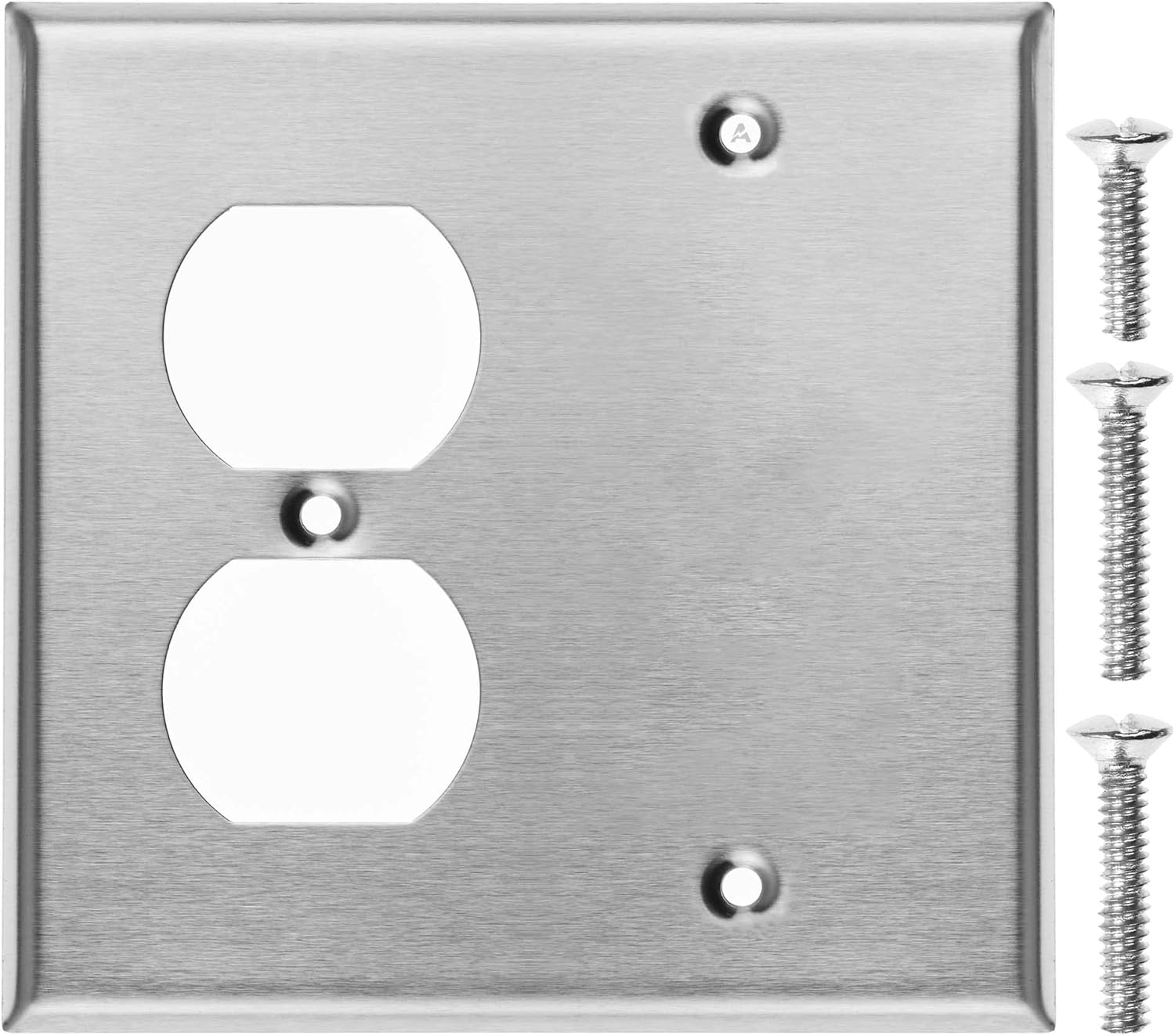 2 Gang Stainless Steel Duplex Receptacle and Blank Wall Plate