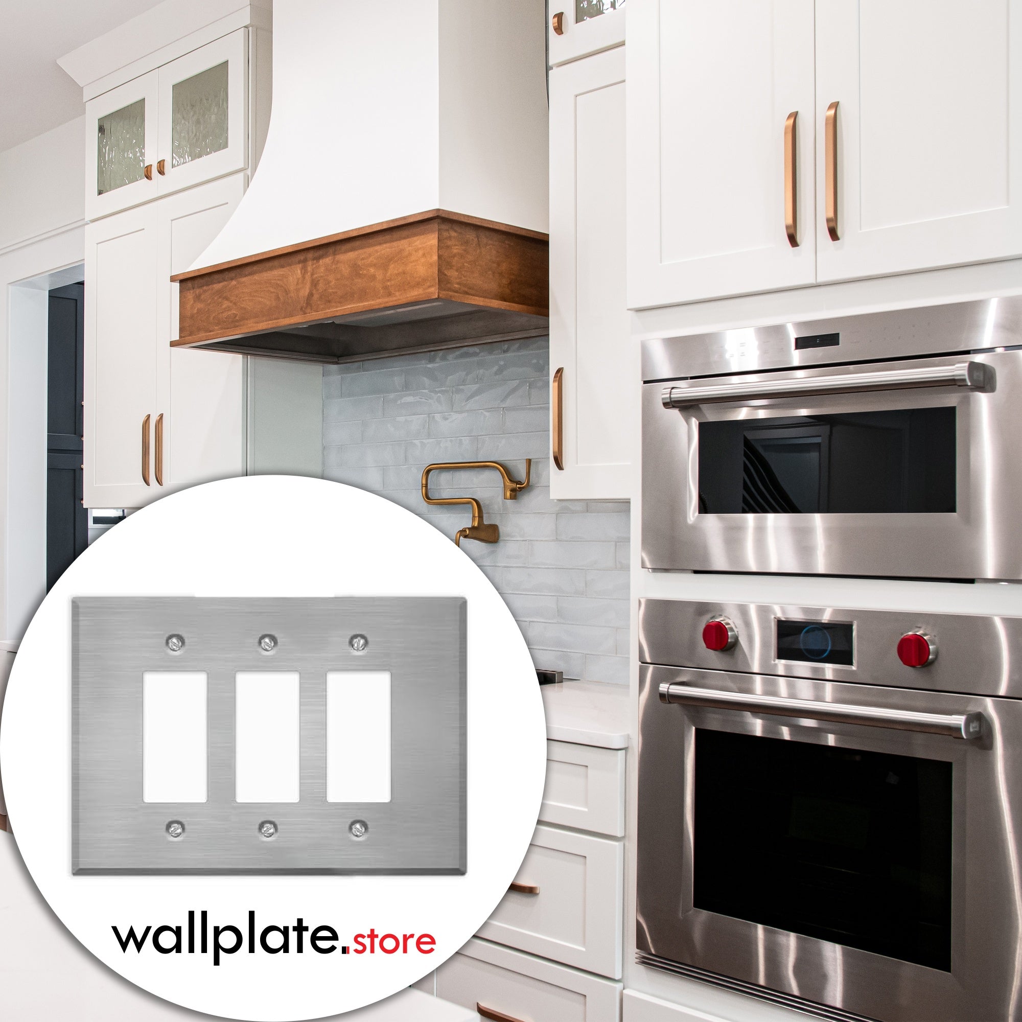 3 Gang Oversized, Rocker Switch Stainless Steel Wallplate in use