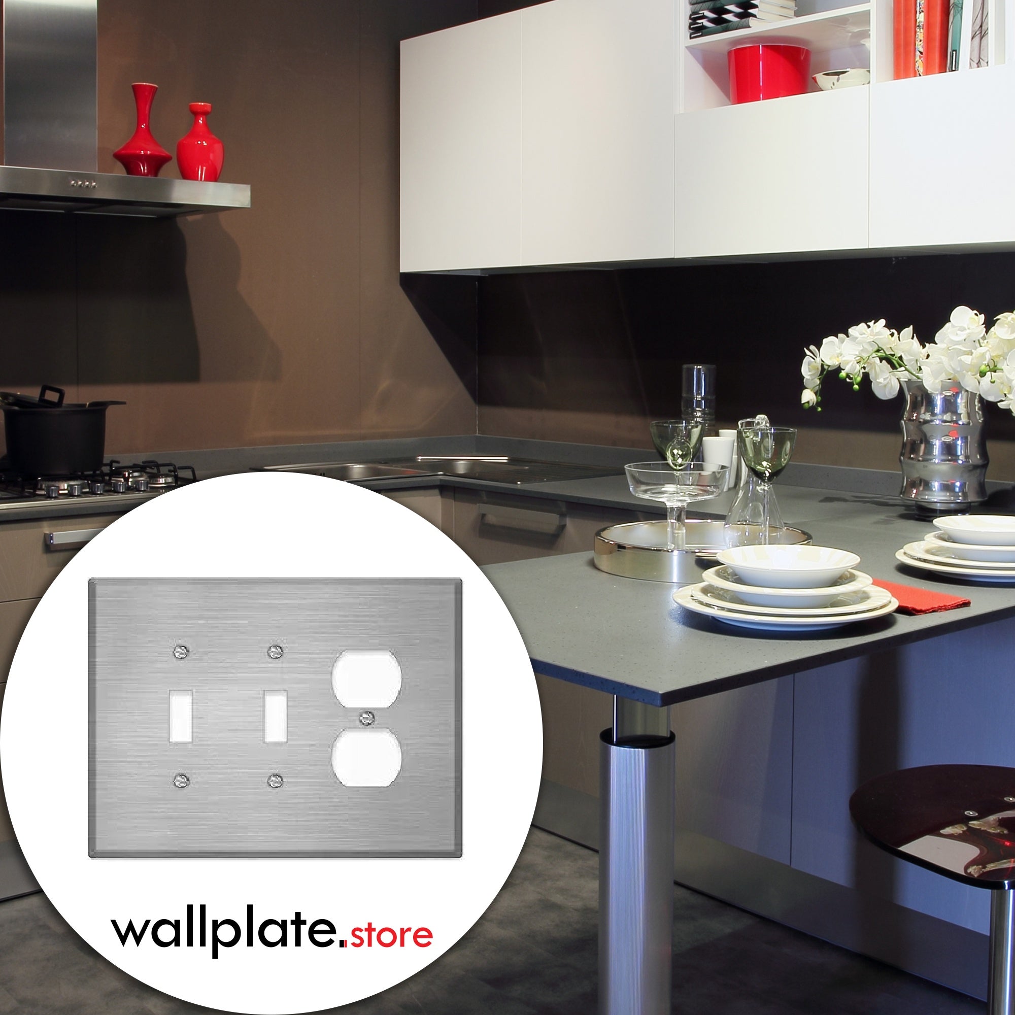 3 Gang Oversized, Stainless Steel Wallplate in use 2