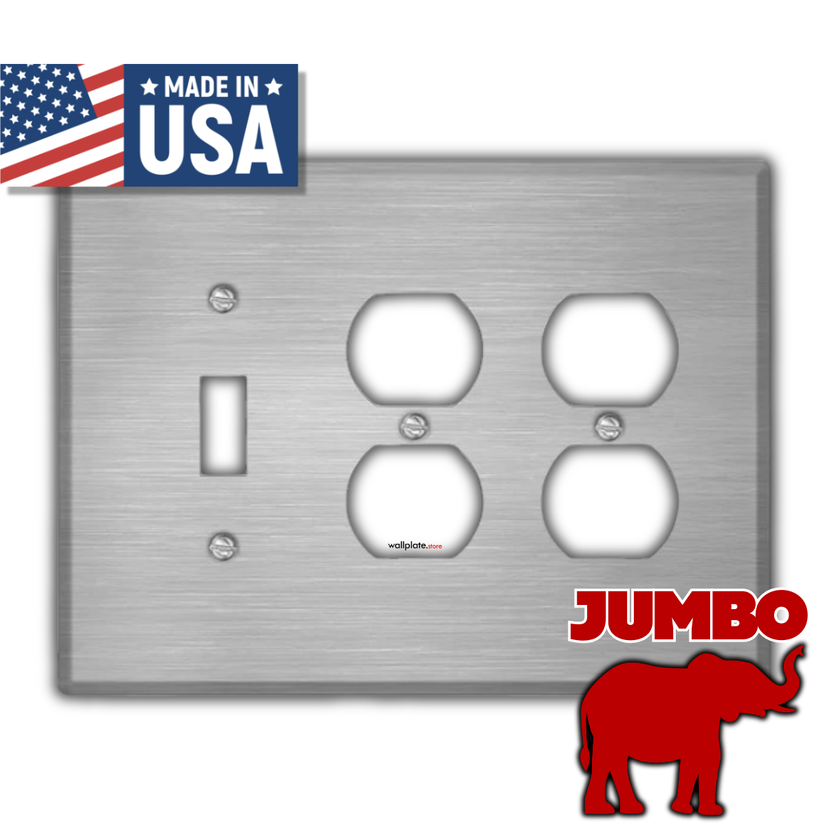 3 Gang Oversized, with 1 Toggle and 2 Duplex, Stainless Steel Wallplate