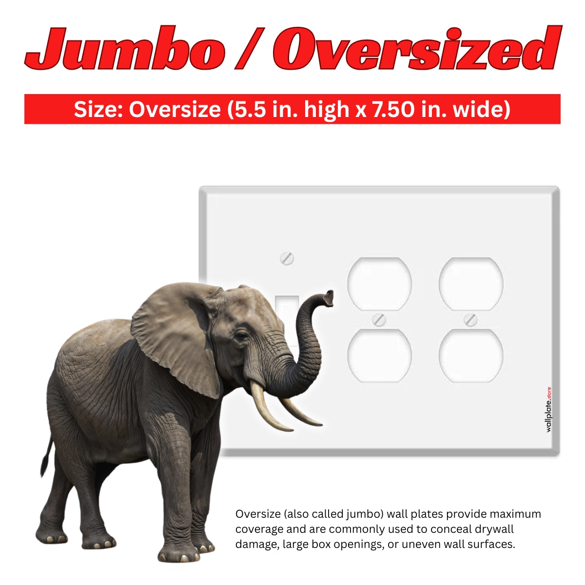 3 Gang Oversized, with 1 toggle and 2 duplex, White Painted Metal Wallplate - Made in USA