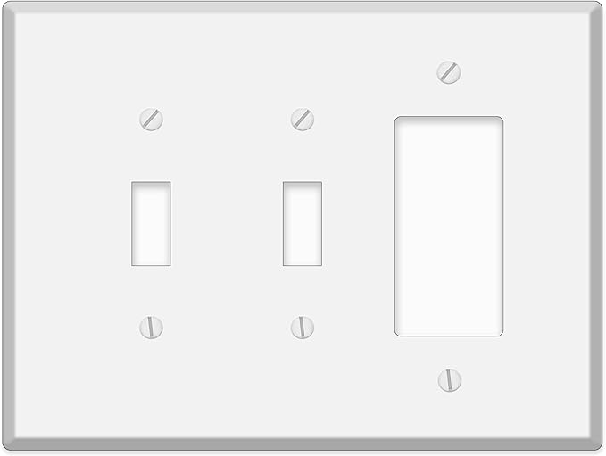 3 Gang Oversized, with 2 Toggle and 1 Rocker, White Painted Metal Wallplate
