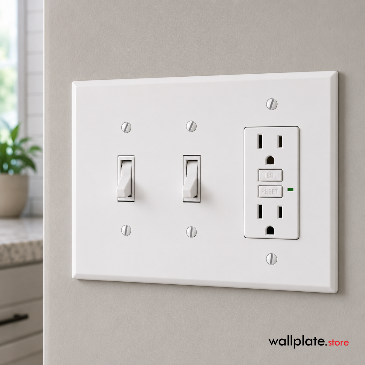 3 Gang Oversized, with 2 Toggle and 1 Rocker, White Painted Metal Wallplate - Made in USA