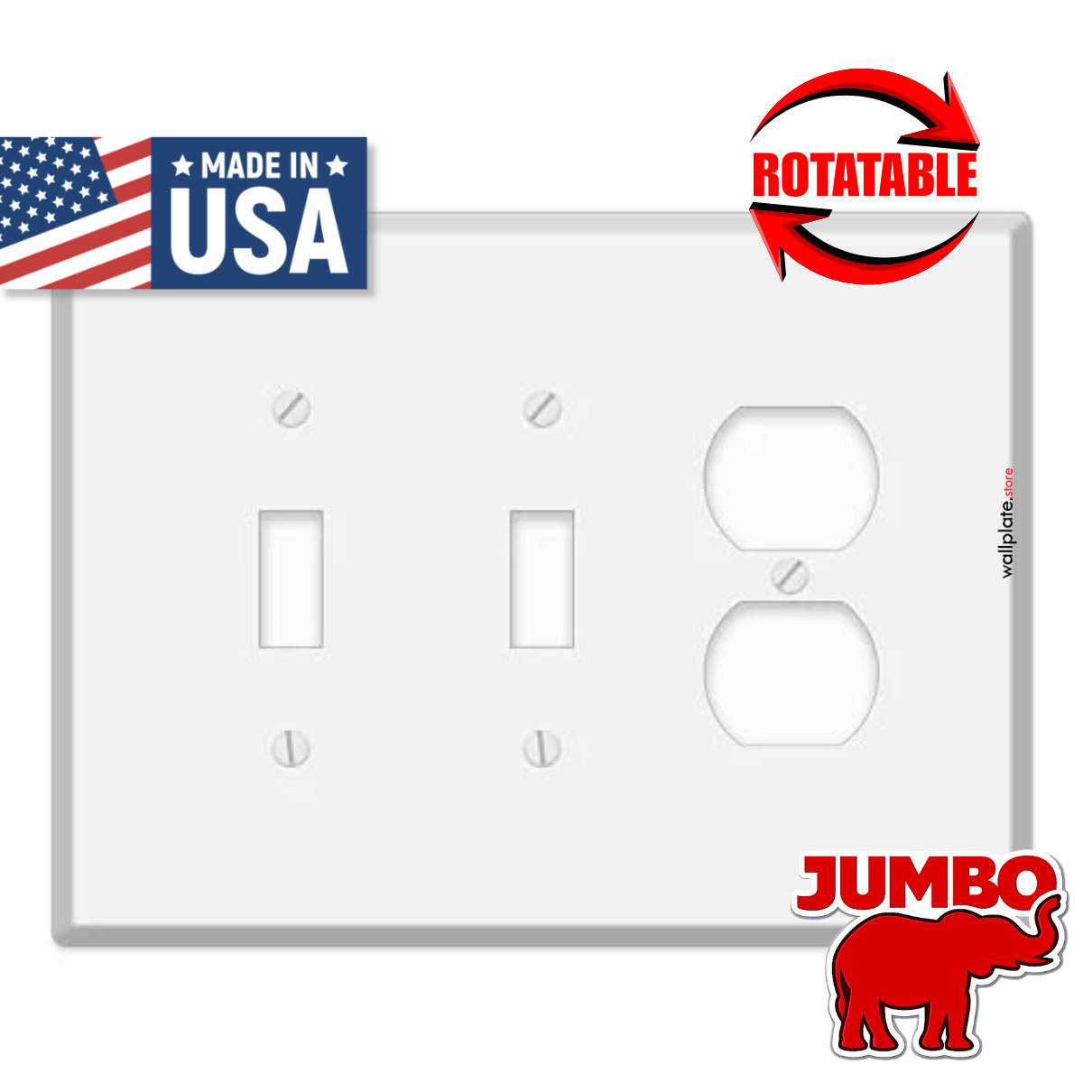 3 Gang Oversized, with 2 toggle and 1 duplex, White Painted Metal Wallplate