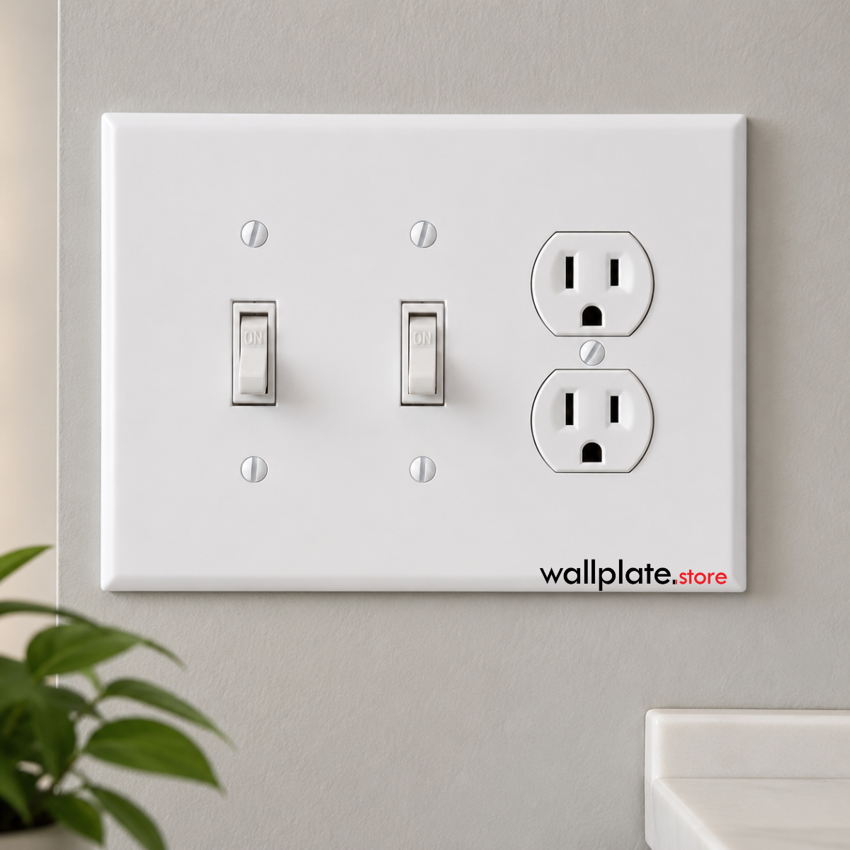 3 Gang Oversized, with 2 toggle and 1 duplex, White Painted Metal Wallplate