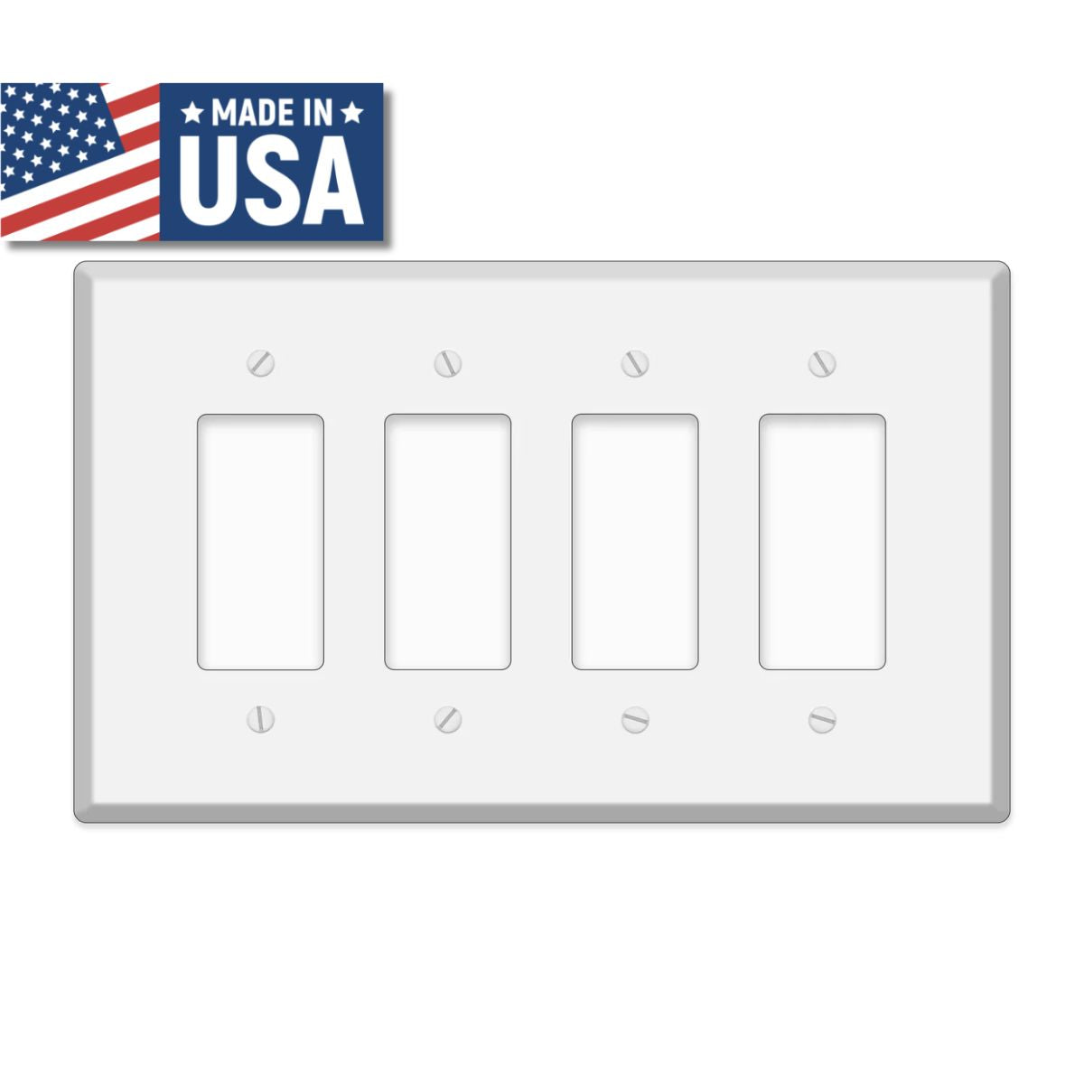 4-Gang Jumbo Oversize Wall Plate Cover – Compatible with Decora® Devices – White Painted Metal – Made in USA
