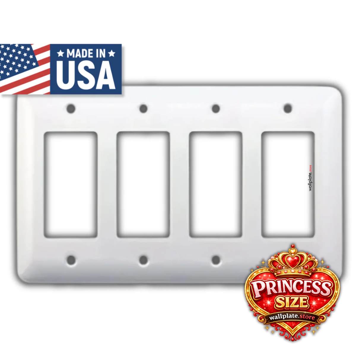 4-Gang Princess Size Decora® Rocker/GFCI Switch Wall Plate – Made in USA