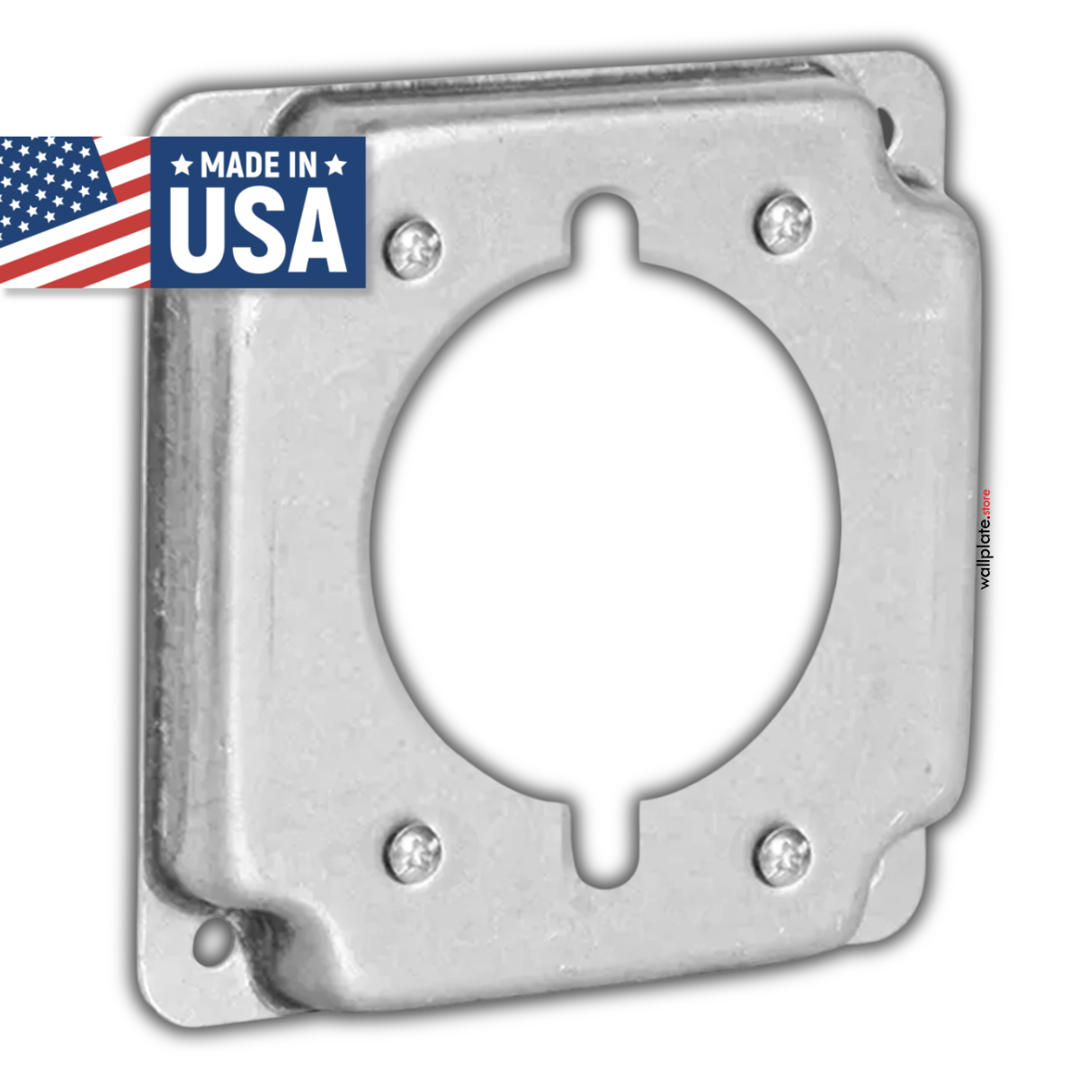 4-Inch Metal Square Raised Cover, 1/2-Inch Offset, 2.125 Inch Diameter Hole for Range/Dryer Receptacle