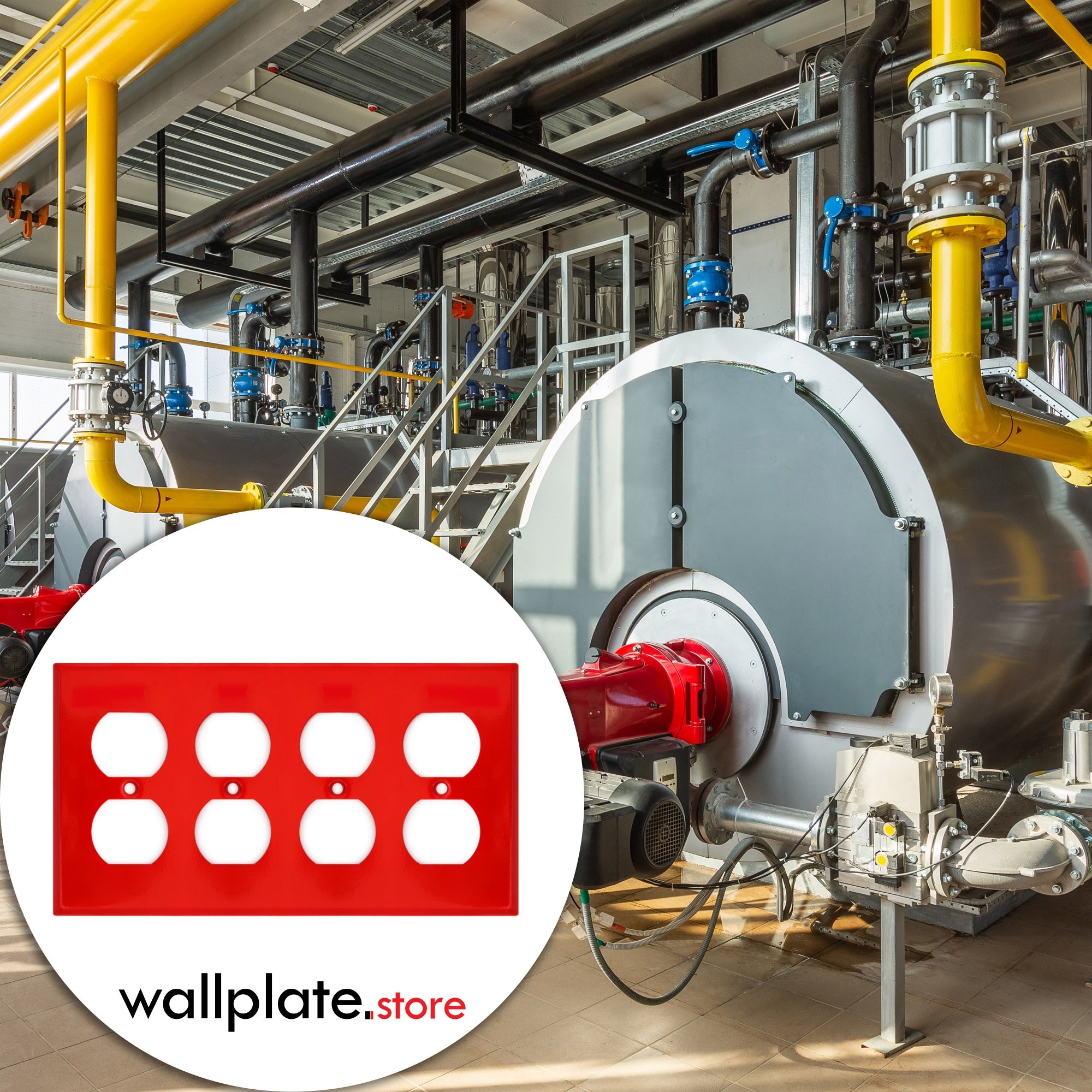 Red 4-Gang Duplex Receptacle Metal Wall Plate — Made in USA