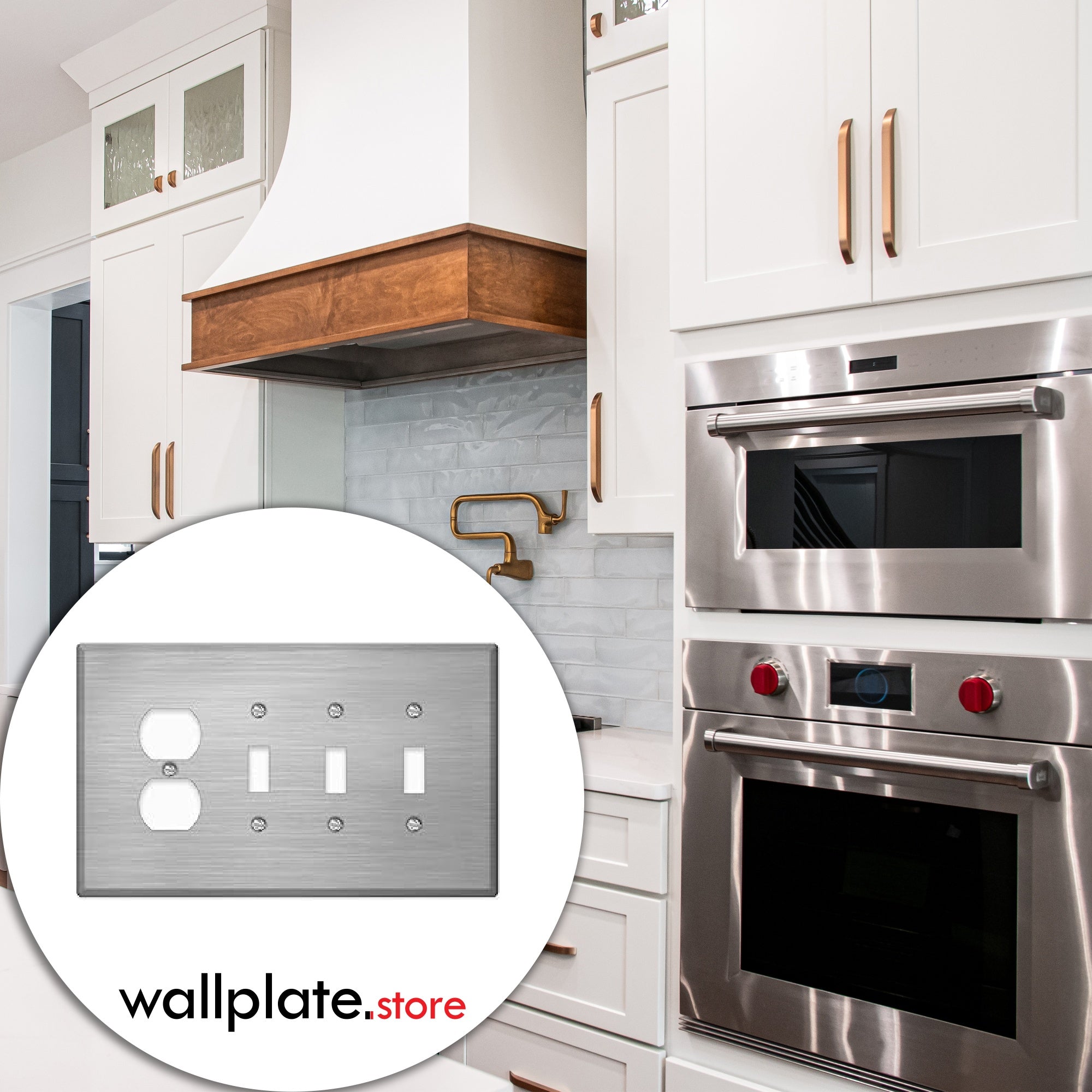 4 Gang Oversized, 3 Toggle Switches and 1 Duplex Receptacle , Stainless Steel Wallplate in use